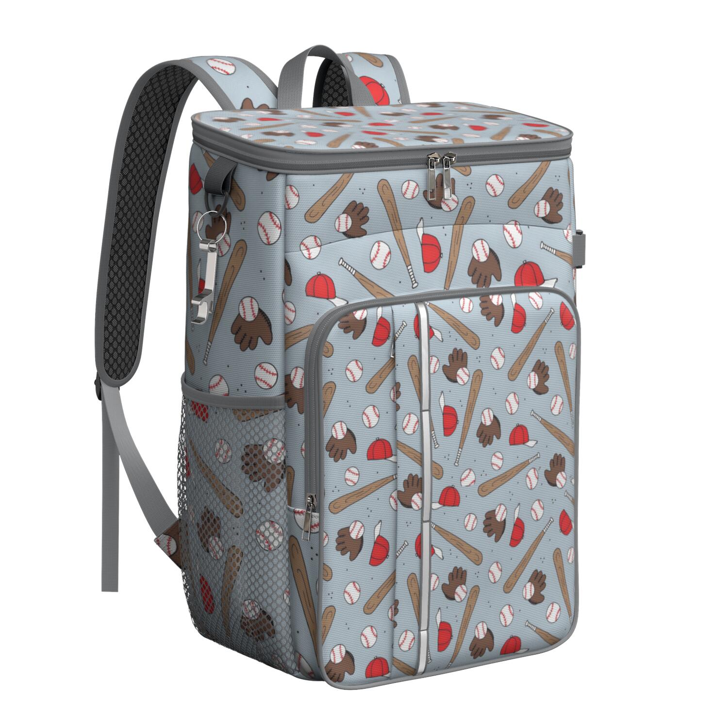 Travel Cooler Bag - Blue Baseball Gear Pattern Camping Beer Cooler Backpack with Bottle Opener- Waterproof Insulated Picnic Backpacks - Cooler Bag for Beach