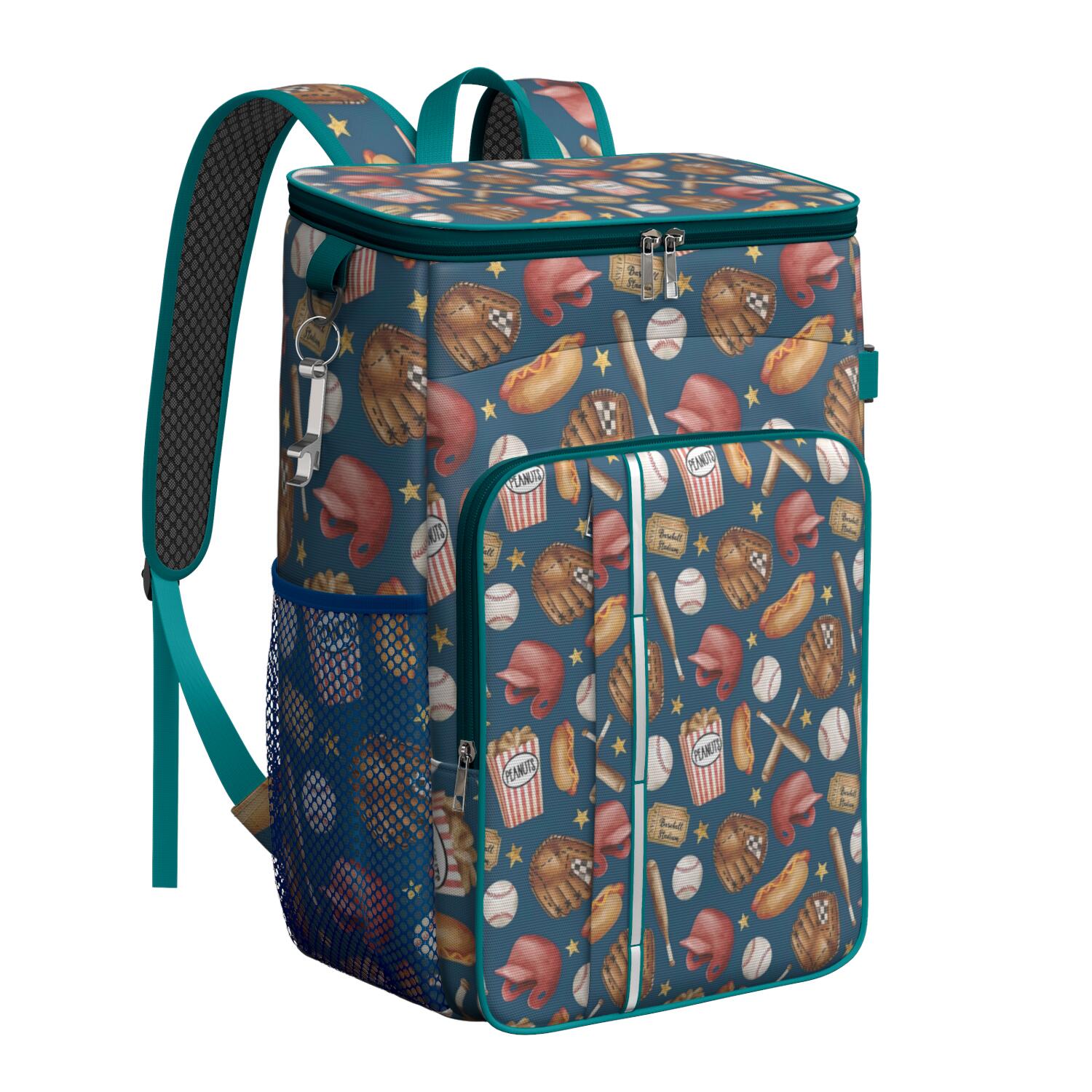 Travel Cooler Bag - Blue Baseball Stadium Pattern Camping Beer Cooler Backpack with Bottle Opener- Waterproof Insulated Picnic Backpacks - Cooler Bag for Beach