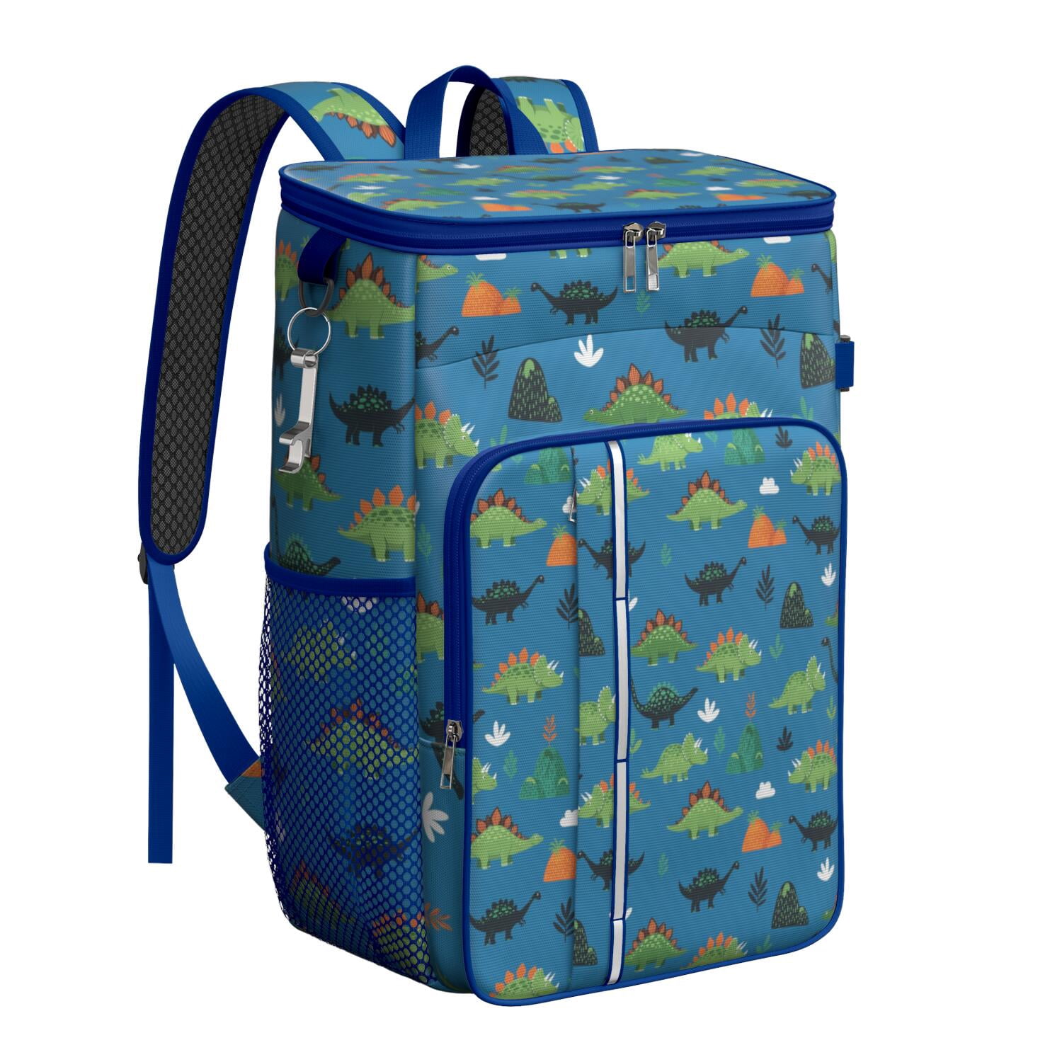Travel Cooler Bag - Blue Cartoon Dinosaurs Mountains Pattern Camping Beer Cooler Backpack with Bottle Opener- Waterproof Insulated Picnic Backpacks - Cooler Bag for Beach