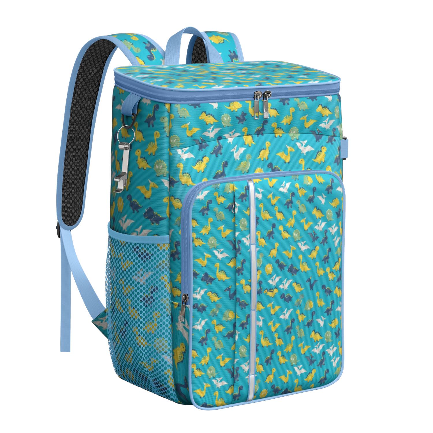 Travel Cooler Bag - Blue Cartoon Dinosaurs Pattern Camping Beer Cooler Backpack with Bottle Opener- Waterproof Insulated Picnic Backpacks - Cooler Bag for Beach