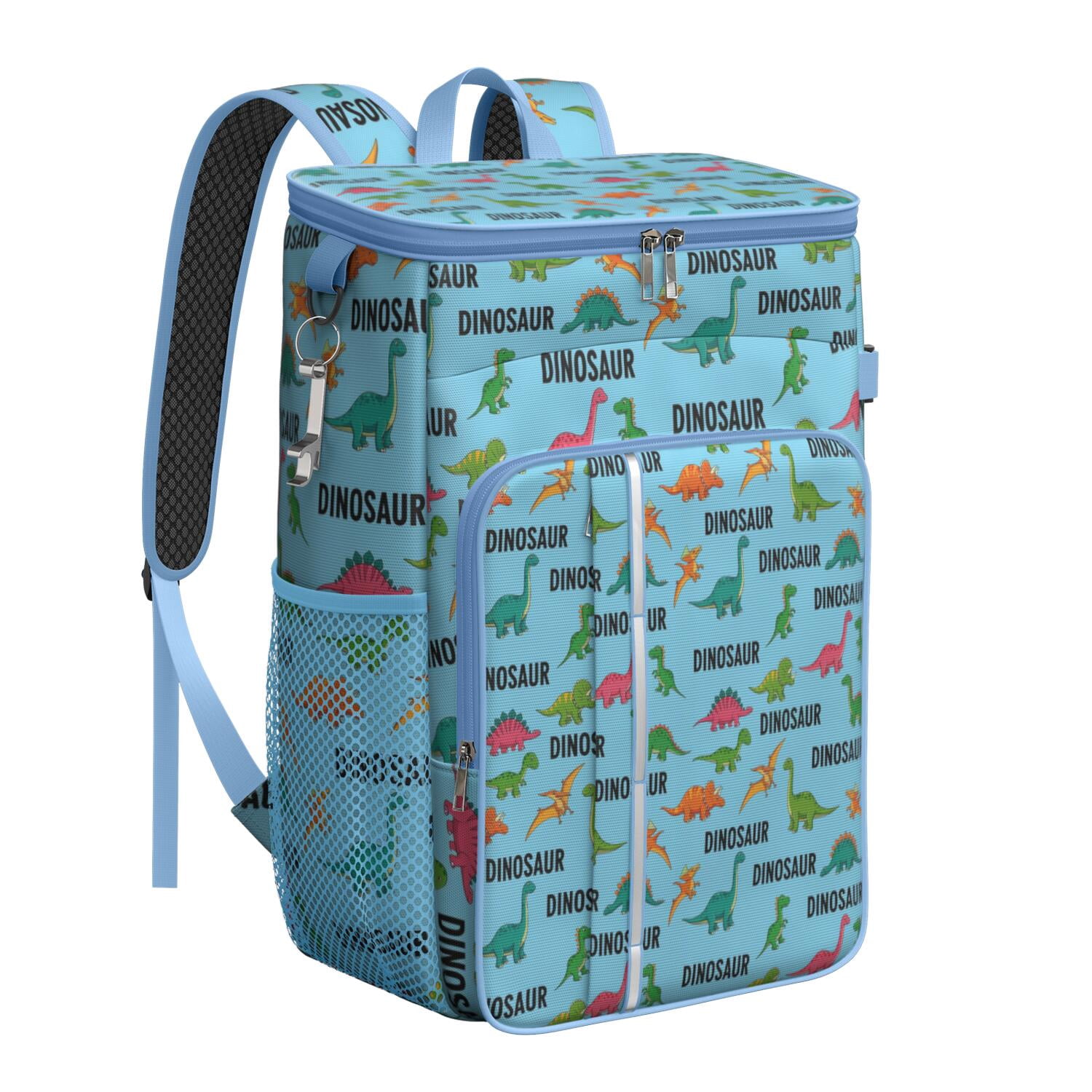 Travel Cooler Bag - Blue Cartoon Dinosaurs Repeating Pattern Camping Beer Cooler Backpack with Bottle Opener- Waterproof Insulated Picnic Backpacks - Cooler Bag for Beach