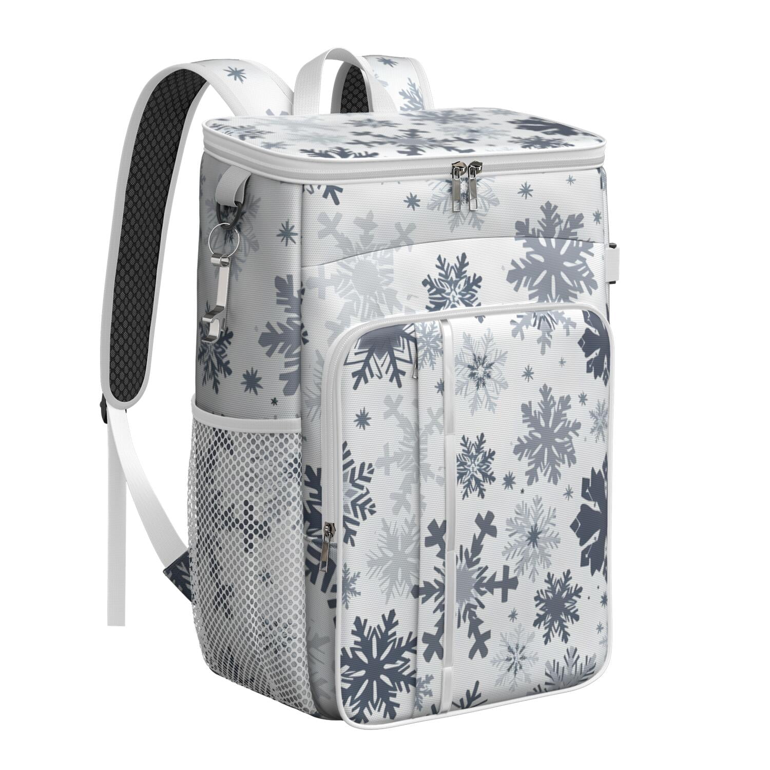 Travel Cooler Bag - Blue Christmas Snowflake Pattern Camping Beer Cooler Backpack with Bottle Opener- Waterproof Insulated Picnic Backpacks - Cooler Bag for Beach