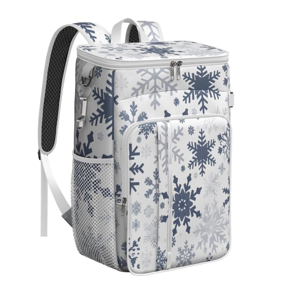 Travel Cooler Bag - Blue Christmas Snowflake Pattern Camping Beer Cooler Backpack with Bottle Opener- Waterproof Insulated Picnic Backpacks - Cooler Bag for Beach
