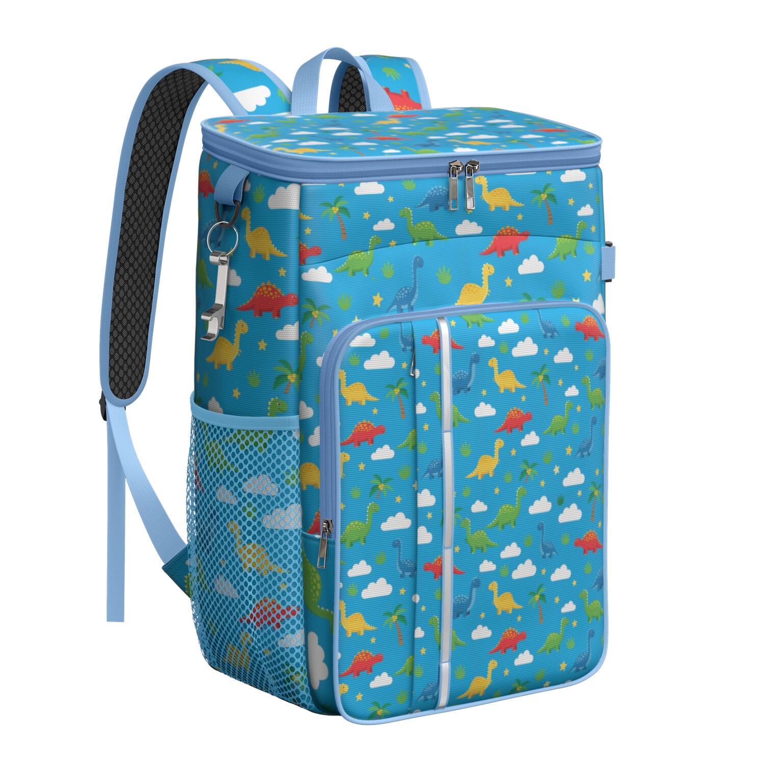 Travel Cooler Bag - Blue Dinosaurs Clouds Pattern Camping Beer Cooler Backpack with Bottle Opener- Waterproof Insulated Picnic Backpacks - Cooler Bag for Beach