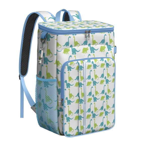 Travel Cooler Bag - Blue Green Cartoon Dinosaurs Silhouettes Pattern Camping Beer Cooler Backpack with Bottle Opener- Waterproof Insulated Picnic Backpacks - Cooler Bag for Beach