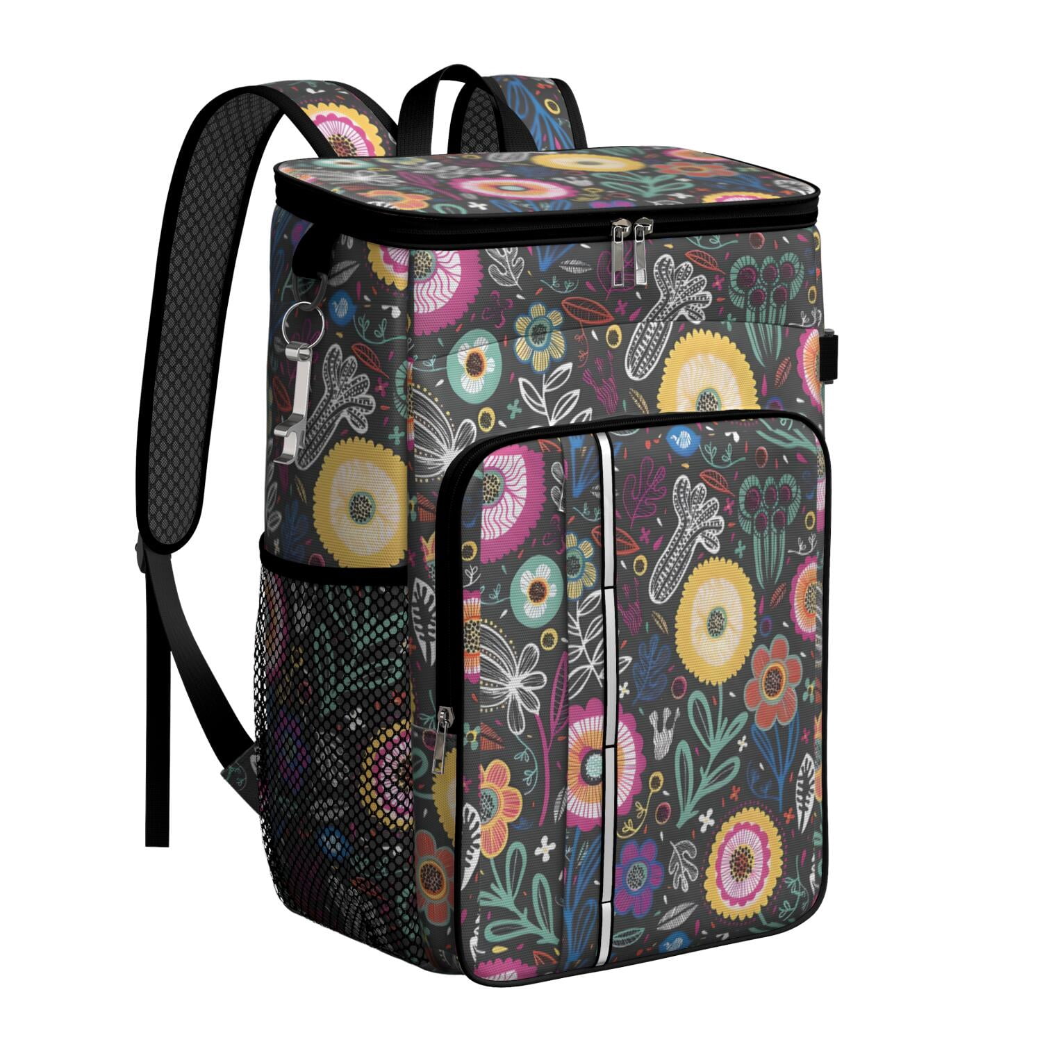 Travel Cooler Bag - Boho Bohemia Flower Camping Beer Cooler Backpack with Bottle Opener- Waterproof Insulated Picnic Backpacks - Cooler Bag for Beach