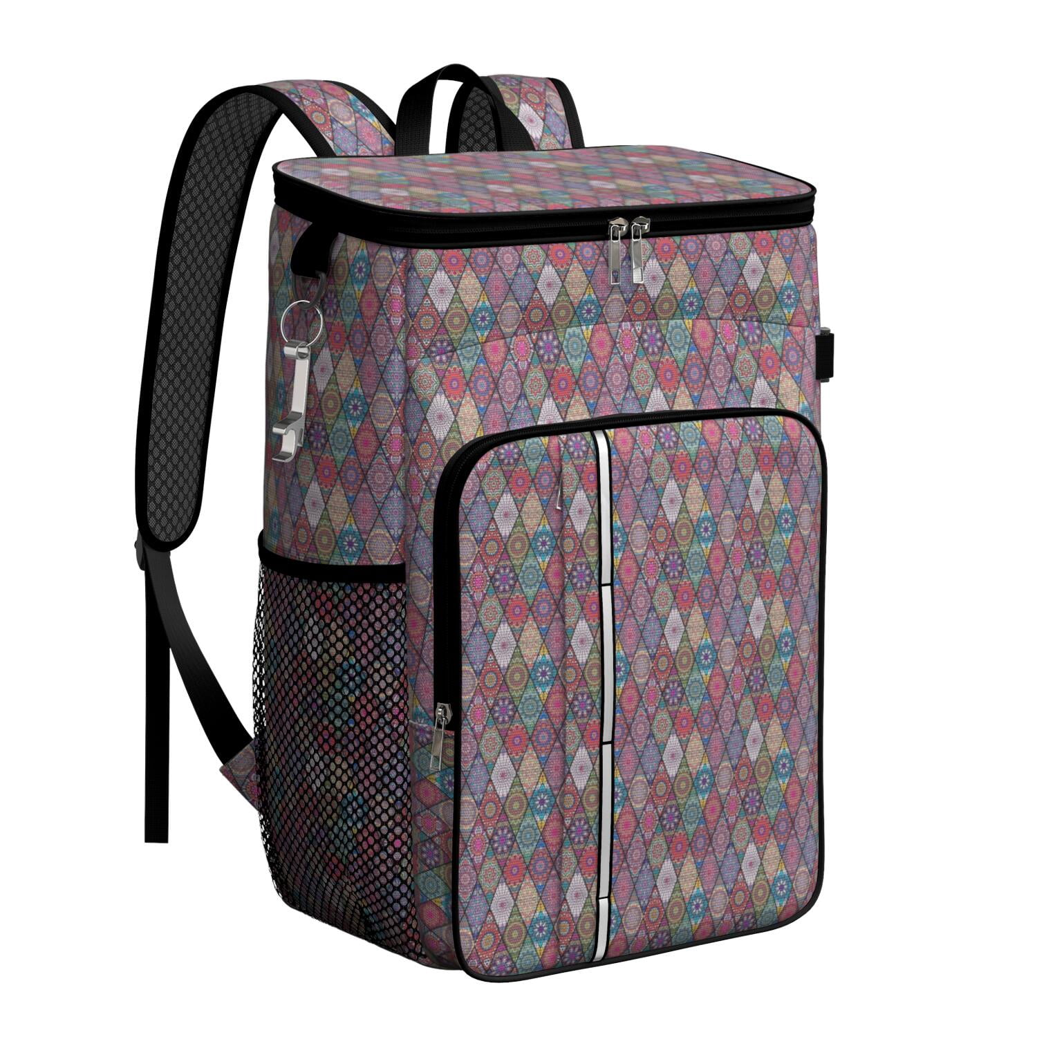 Travel Cooler Bag - Boho Bohemia Flower Camping Beer Cooler Backpack with Bottle Opener- Waterproof Insulated Picnic Backpacks - Cooler Bag for Beach
