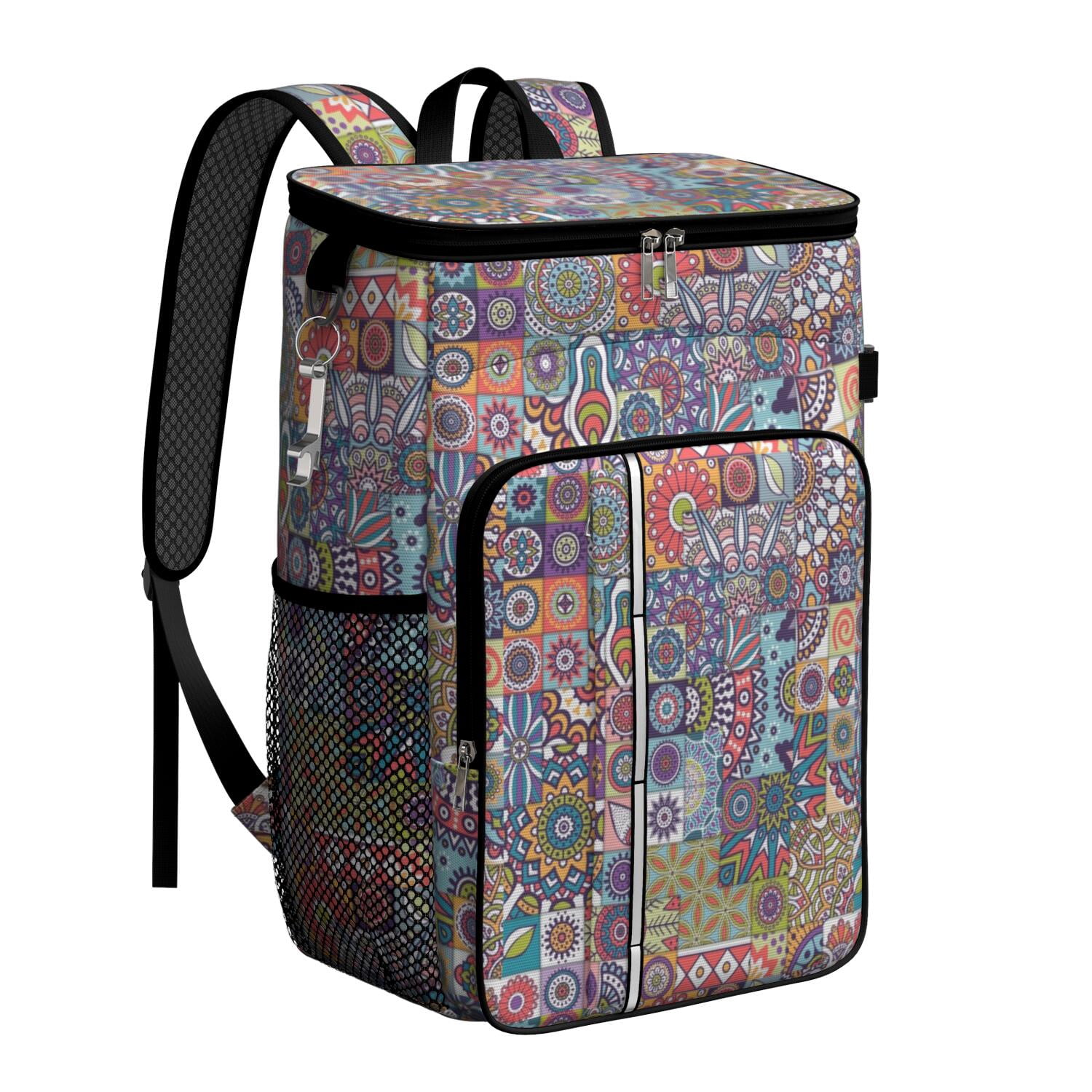 Travel Cooler Bag - Boho Bohemia Flower Camping Beer Cooler Backpack with Bottle Opener- Waterproof Insulated Picnic Backpacks - Cooler Bag for Beach