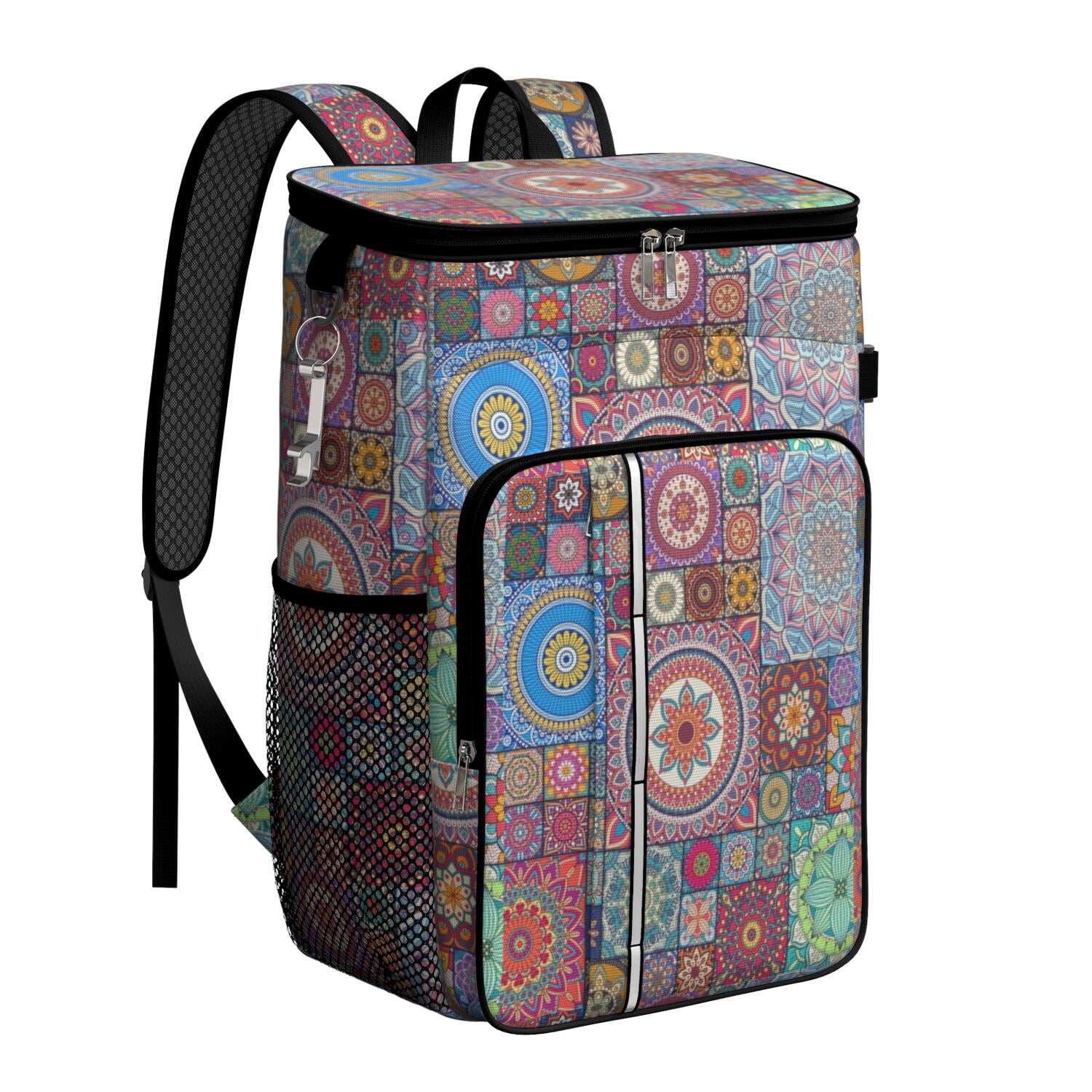 Travel Cooler Bag - Boho Bohemia Flower Camping Beer Cooler Backpack with Bottle Opener- Waterproof Insulated Picnic Backpacks - Cooler Bag for Beach