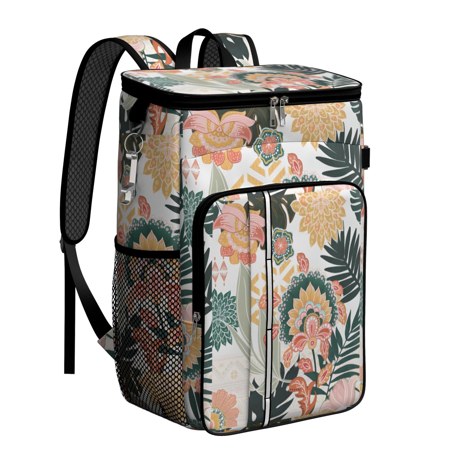 Travel Cooler Bag - Boho Bohemia Flower Camping Beer Cooler Backpack with Bottle Opener- Waterproof Insulated Picnic Backpacks - Cooler Bag for Beach