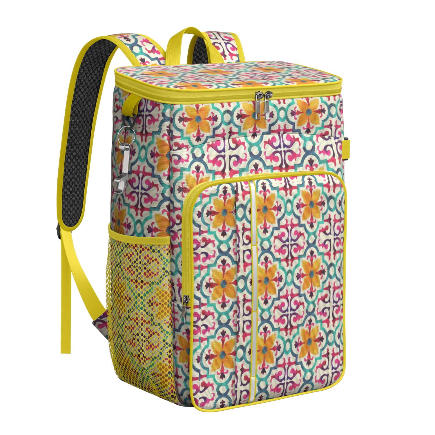 Travel Cooler Bag - Boho Bohemia Flower Camping Beer Cooler Backpack with Bottle Opener- Waterproof Insulated Picnic Backpacks - Cooler Bag for Beach