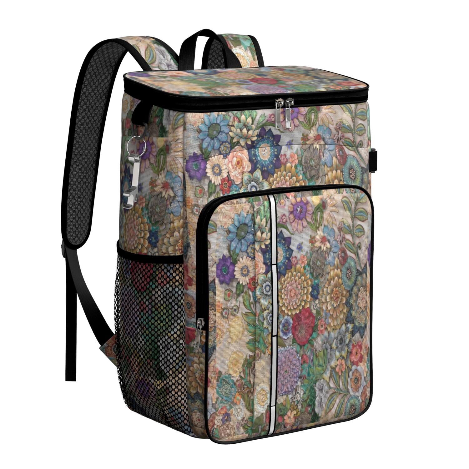 Travel Cooler Bag - Boho Bohemia Flower Camping Beer Cooler Backpack with Bottle Opener- Waterproof Insulated Picnic Backpacks - Cooler Bag for Beach