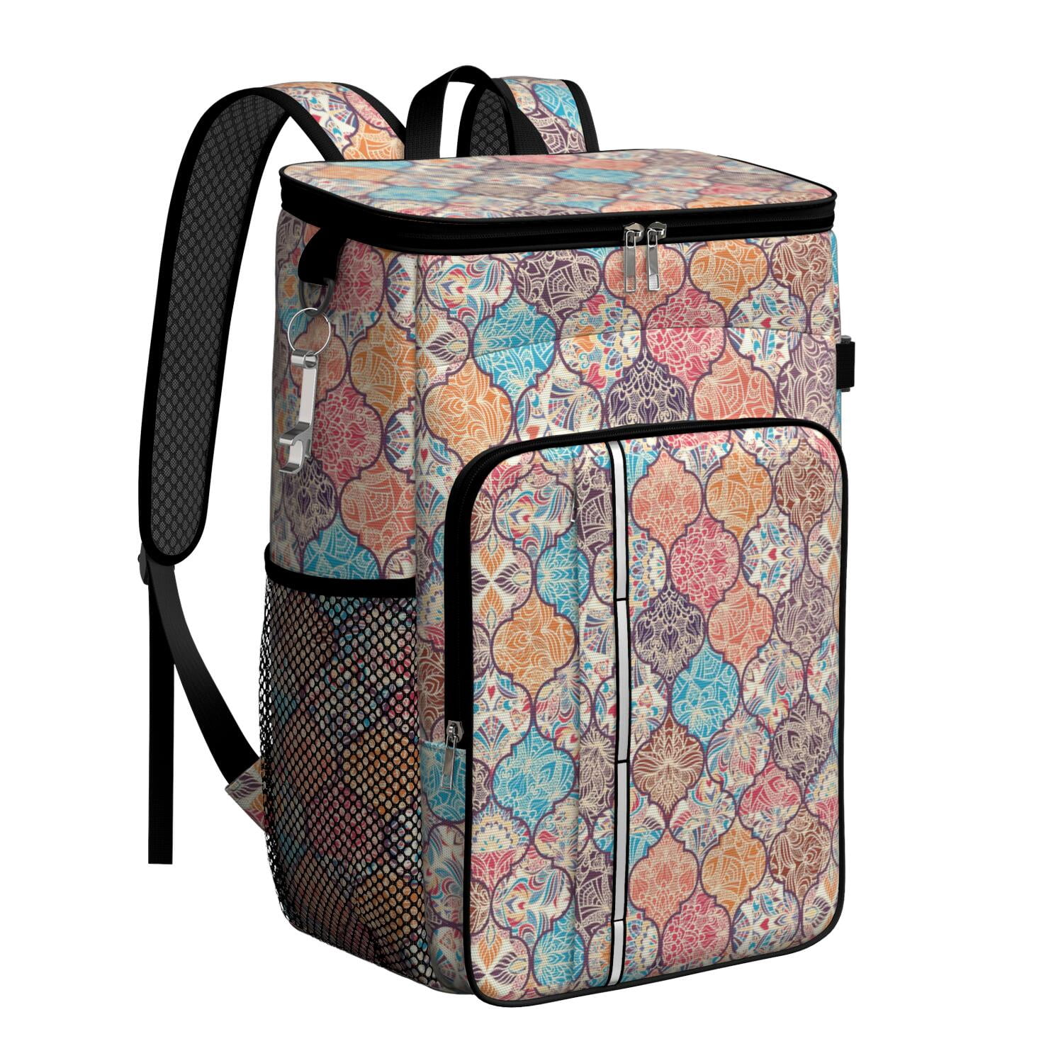 Travel Cooler Bag - Boho Bohemia Flower Camping Beer Cooler Backpack with Bottle Opener- Waterproof Insulated Picnic Backpacks - Cooler Bag for Beach