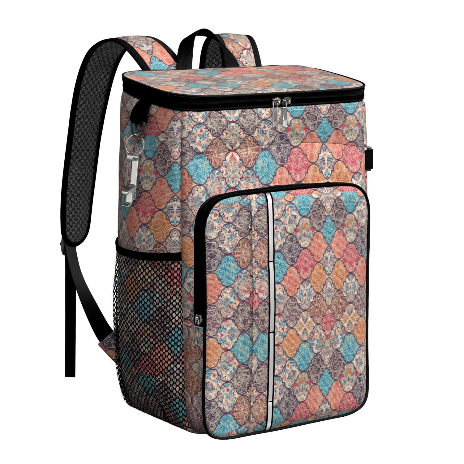 Travel Cooler Bag - Boho Bohemia Flower Camping Beer Cooler Backpack with Bottle Opener- Waterproof Insulated Picnic Backpacks - Cooler Bag for Beach