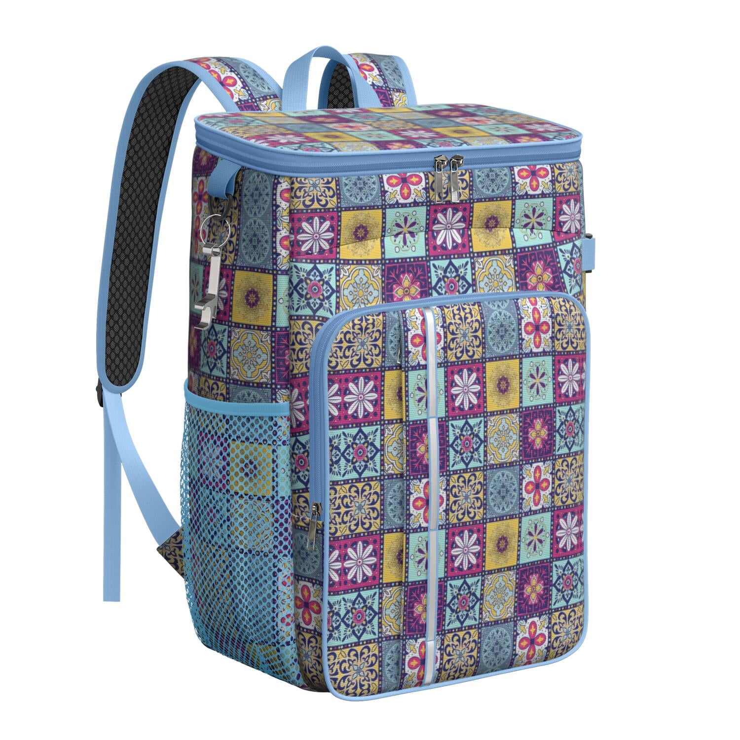 Travel Cooler Bag - Boho Bohemia Flower Camping Beer Cooler Backpack with Bottle Opener- Waterproof Insulated Picnic Backpacks - Cooler Bag for Beach
