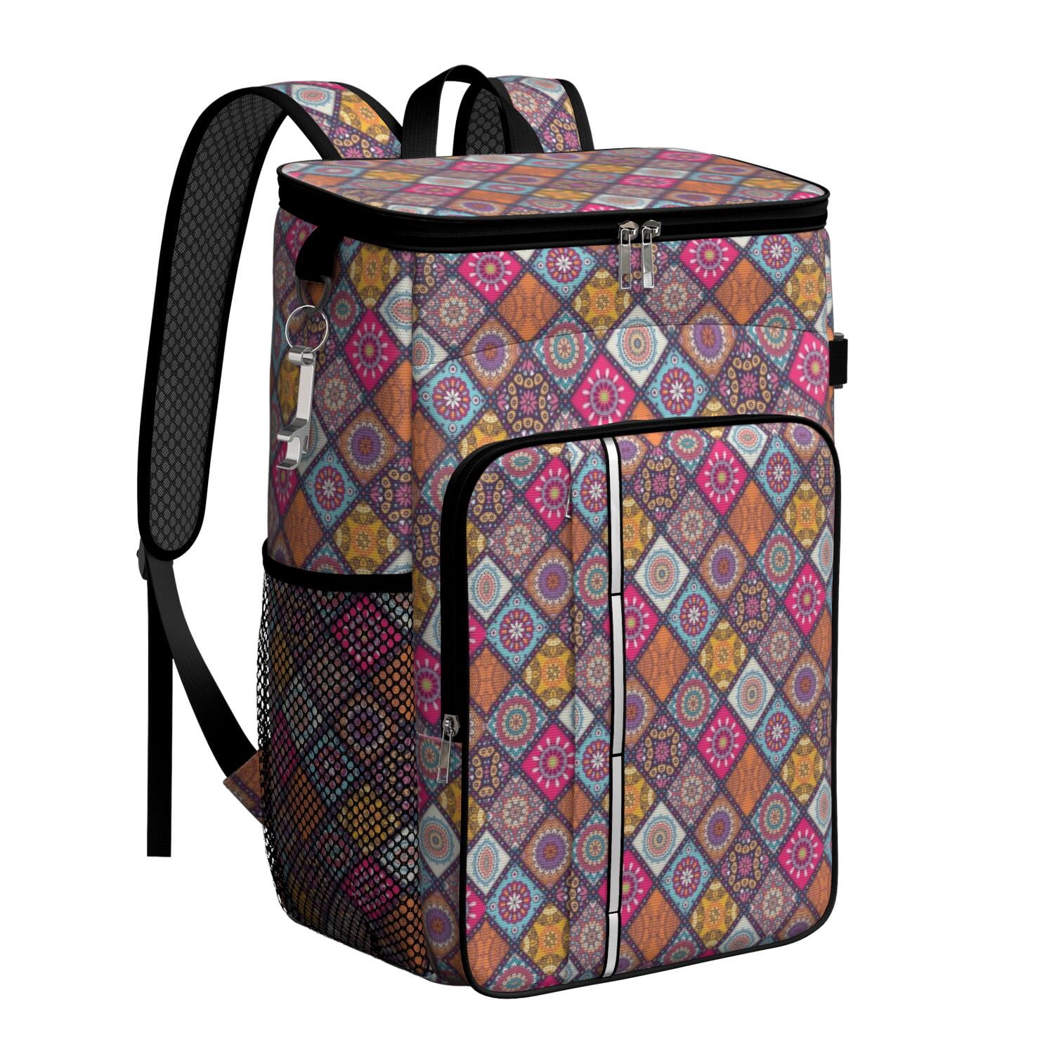Travel Cooler Bag - Boho Bohemia Flower Camping Beer Cooler Backpack with Bottle Opener- Waterproof Insulated Picnic Backpacks - Cooler Bag for Beach