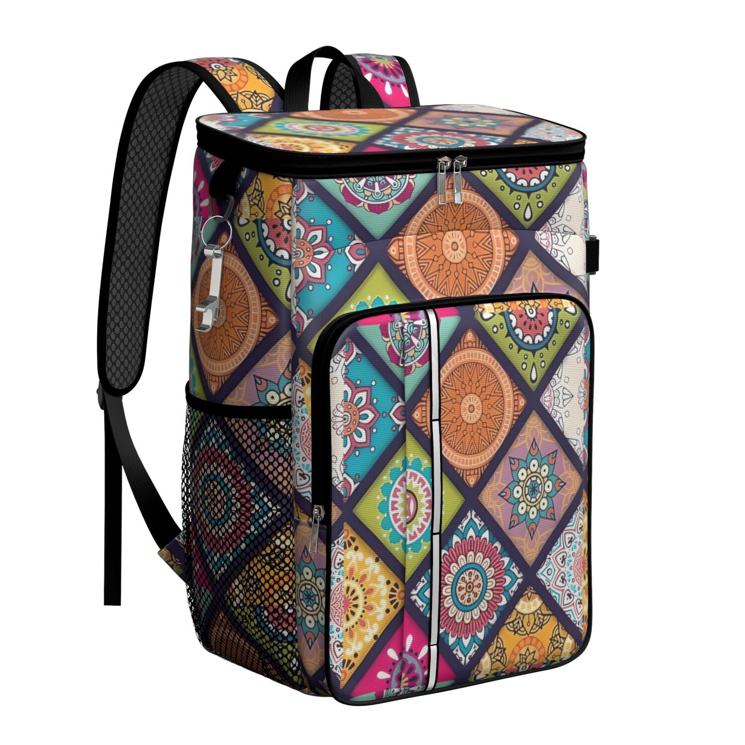 Travel Cooler Bag - Boho Bohemia Flower Camping Beer Cooler Backpack with Bottle Opener- Waterproof Insulated Picnic Backpacks - Cooler Bag for Beach