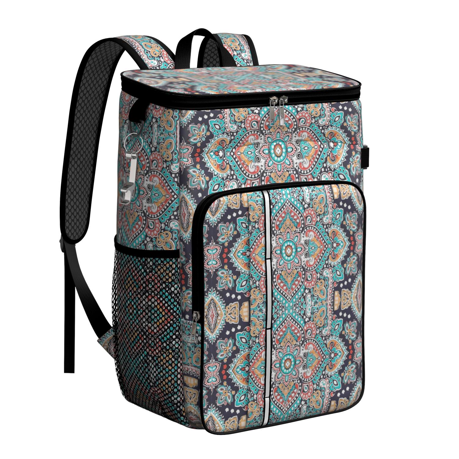 Travel Cooler Bag - Boho Bohemia Flower Camping Beer Cooler Backpack with Bottle Opener- Waterproof Insulated Picnic Backpacks - Cooler Bag for Beach