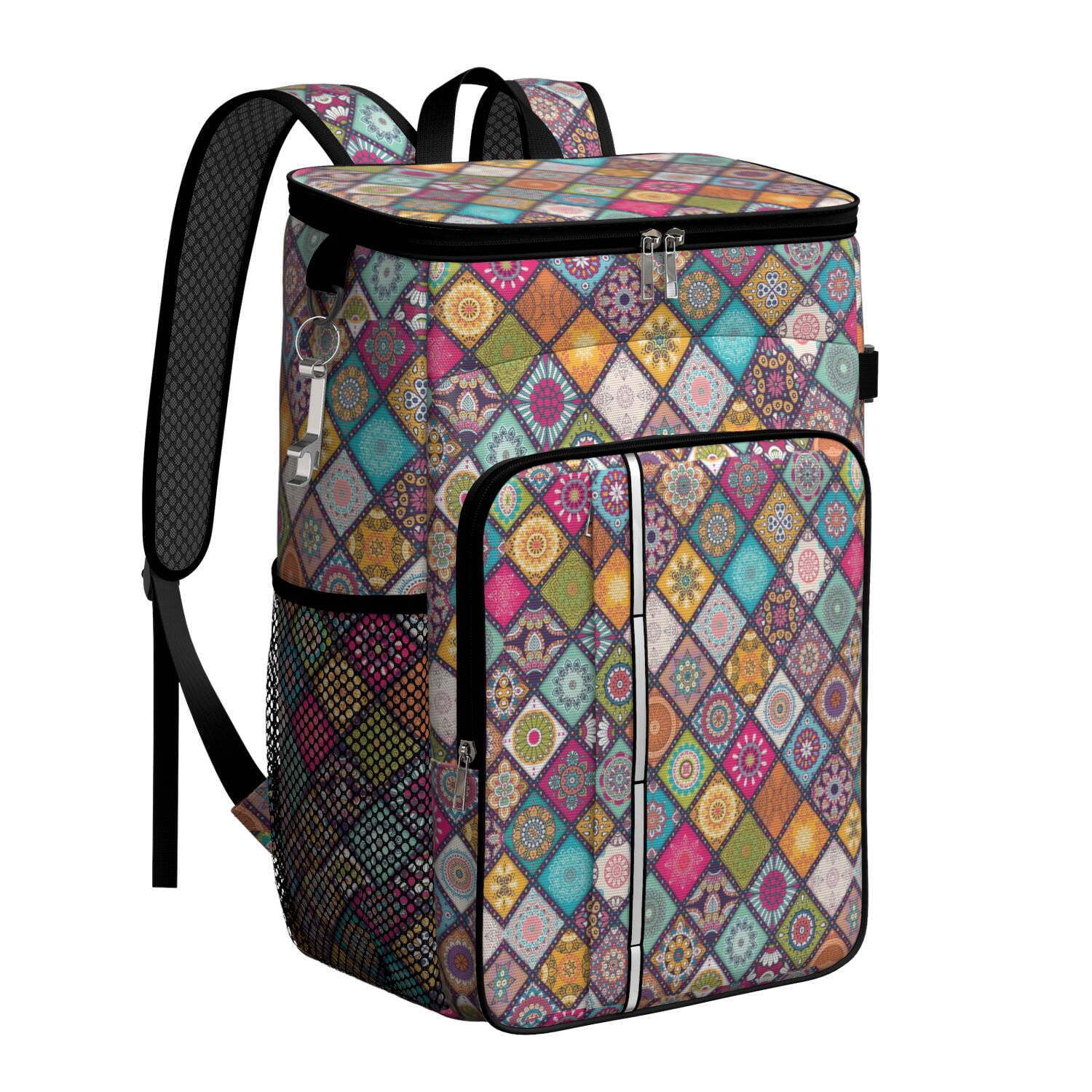 Travel Cooler Bag - Boho Bohemia Flower Camping Beer Cooler Backpack with Bottle Opener- Waterproof Insulated Picnic Backpacks - Cooler Bag for Beach