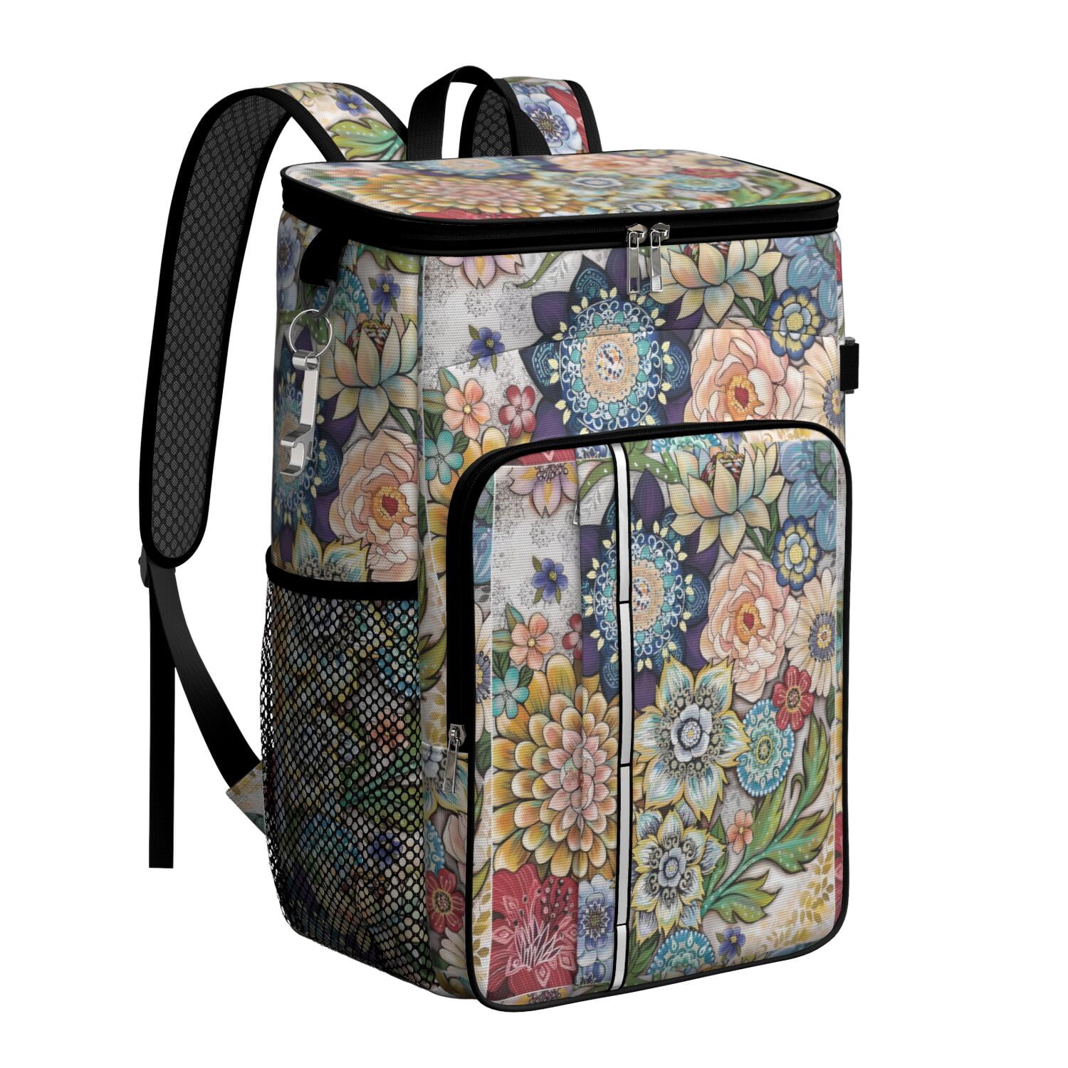 Travel Cooler Bag - Boho Bohemia Flower Camping Beer Cooler Backpack with Bottle Opener- Waterproof Insulated Picnic Backpacks - Cooler Bag for Beach