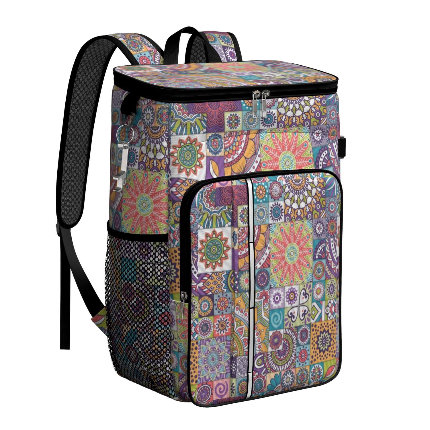 Travel Cooler Bag - Boho Bohemia Flower Camping Beer Cooler Backpack with Bottle Opener- Waterproof Insulated Picnic Backpacks - Cooler Bag for Beach
