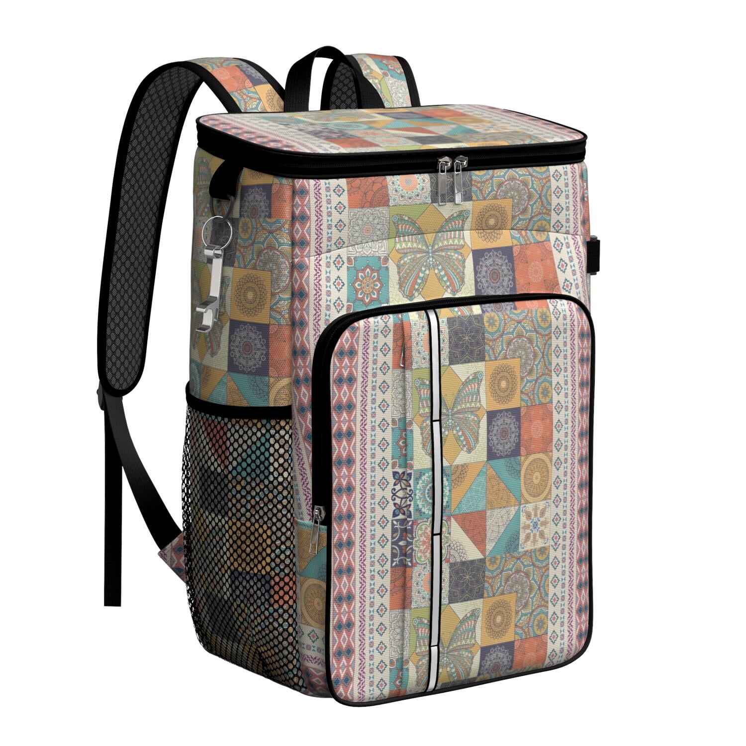 Travel Cooler Bag - Boho Bohemia Flower Camping Beer Cooler Backpack with Bottle Opener- Waterproof Insulated Picnic Backpacks - Cooler Bag for Beach