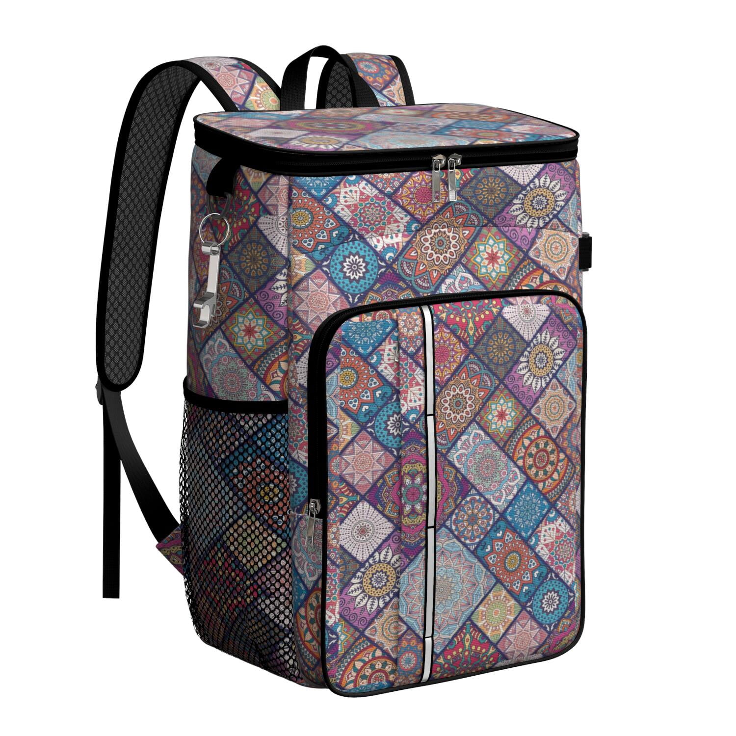 Travel Cooler Bag - Boho Bohemia Flower Camping Beer Cooler Backpack with Bottle Opener- Waterproof Insulated Picnic Backpacks - Cooler Bag for Beach