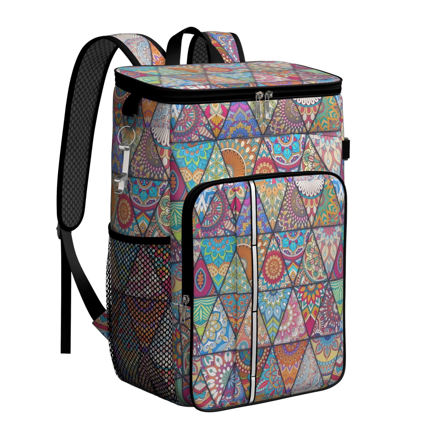 Travel Cooler Bag - Boho Bohemia Flower Camping Beer Cooler Backpack with Bottle Opener- Waterproof Insulated Picnic Backpacks - Cooler Bag for Beach