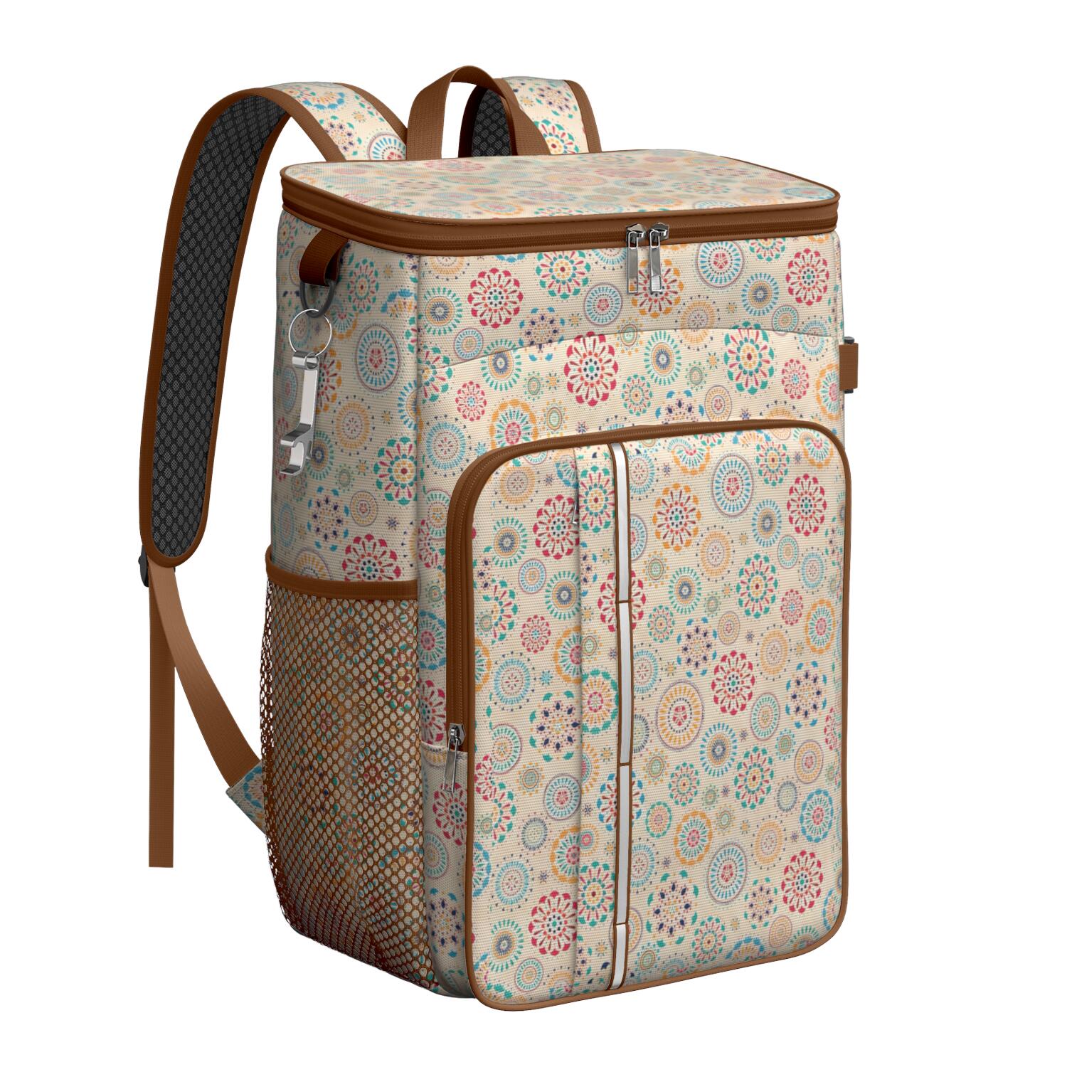 Travel Cooler Bag - Boho Bohemia Flower Camping Beer Cooler Backpack with Bottle Opener- Waterproof Insulated Picnic Backpacks - Cooler Bag for Beach