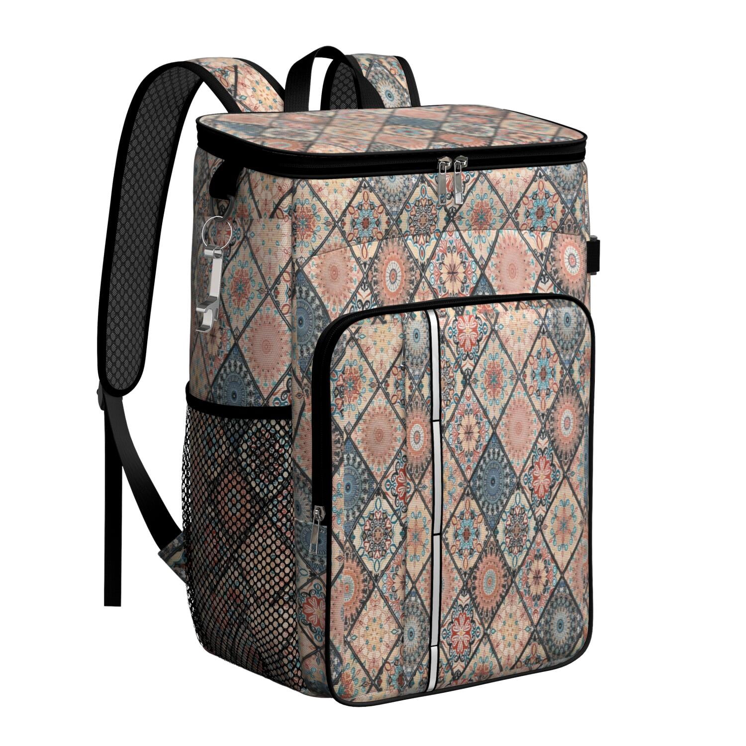 Travel Cooler Bag - Boho Bohemia Flower Camping Beer Cooler Backpack with Bottle Opener- Waterproof Insulated Picnic Backpacks - Cooler Bag for Beach