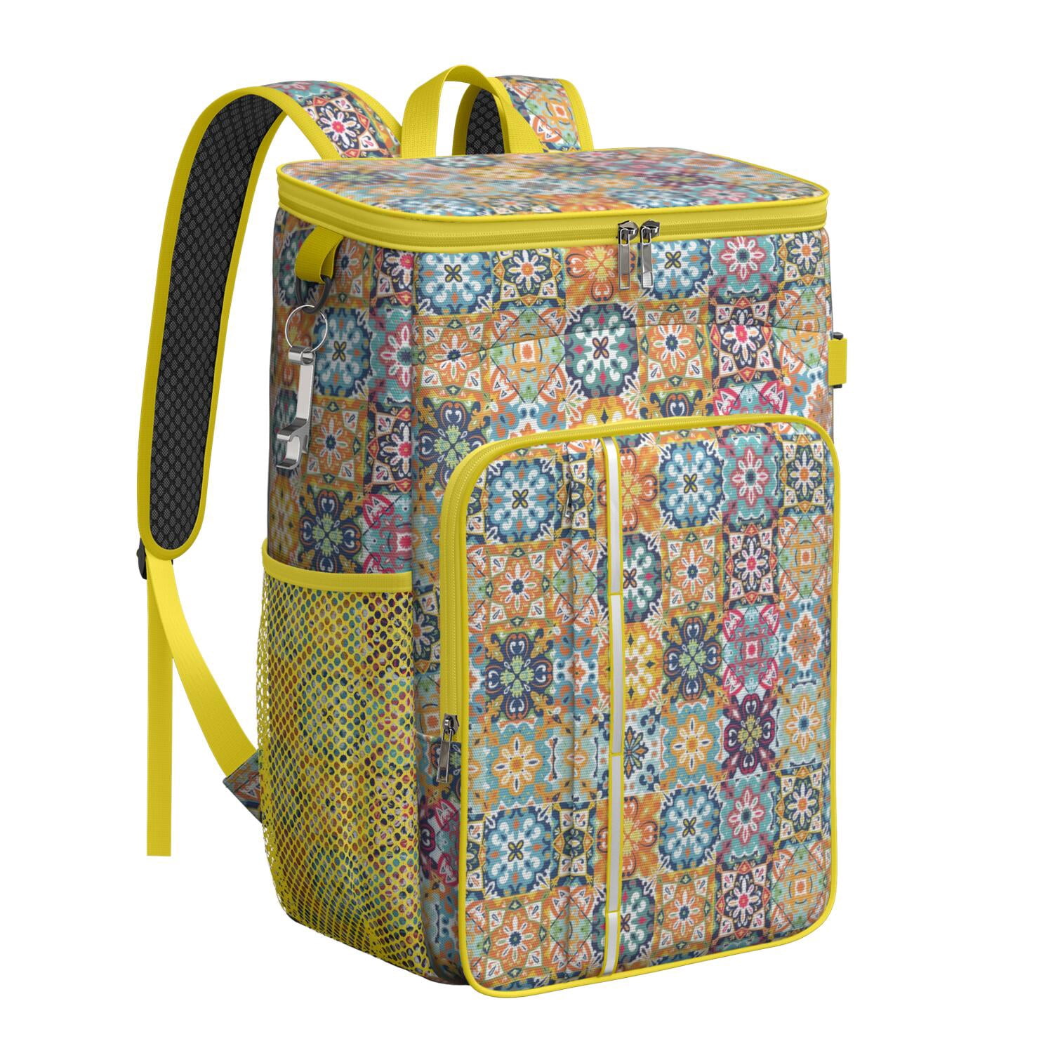 Travel Cooler Bag - Boho Bohemia Flower Camping Beer Cooler Backpack with Bottle Opener- Waterproof Insulated Picnic Backpacks - Cooler Bag for Beach