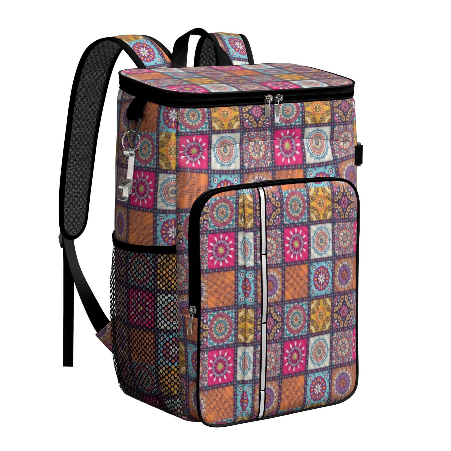 Travel Cooler Bag - Boho Bohemia Flower Camping Beer Cooler Backpack with Bottle Opener- Waterproof Insulated Picnic Backpacks - Cooler Bag for Beach