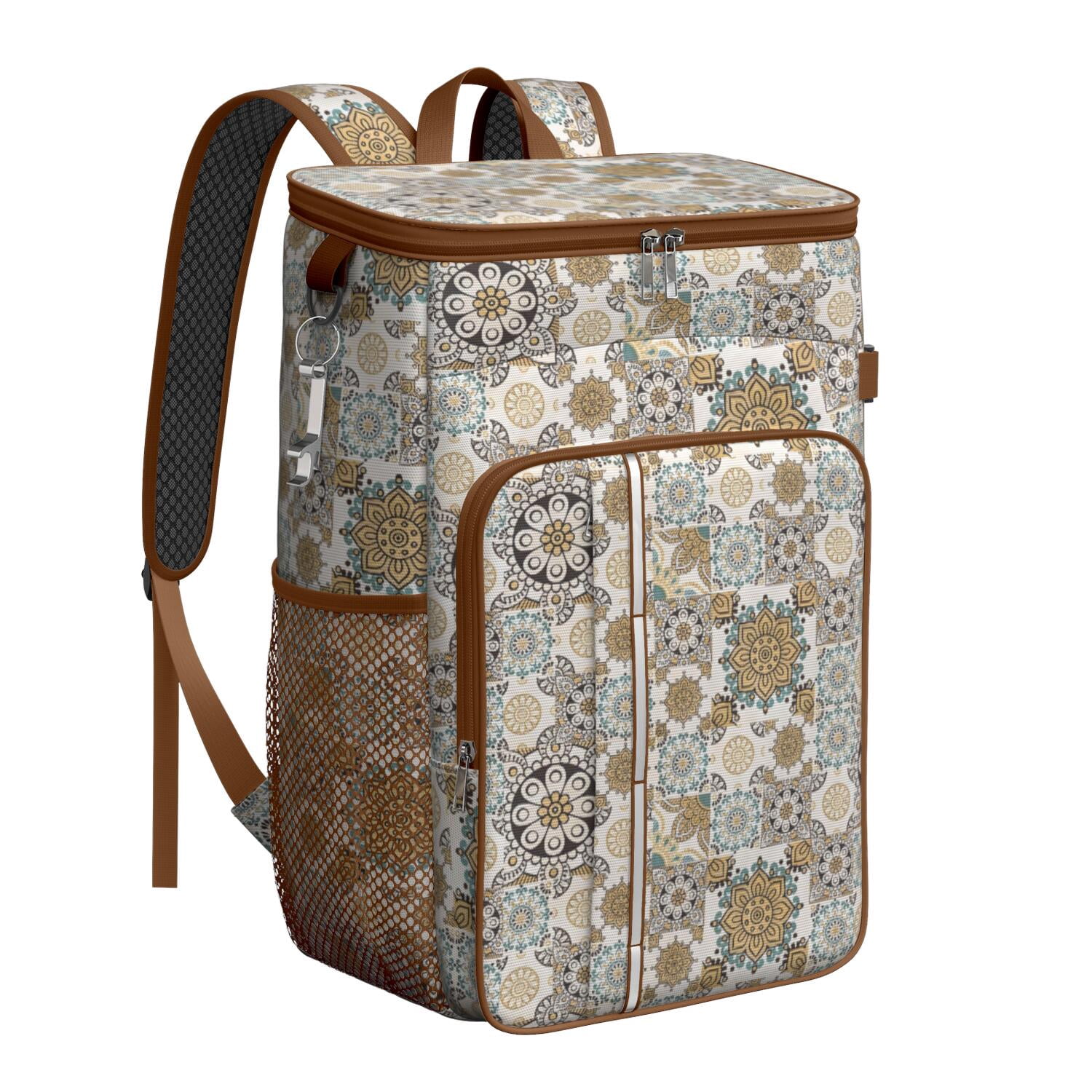 Travel Cooler Bag - Boho Bohemia Flower Camping Beer Cooler Backpack with Bottle Opener- Waterproof Insulated Picnic Backpacks - Cooler Bag for Beach