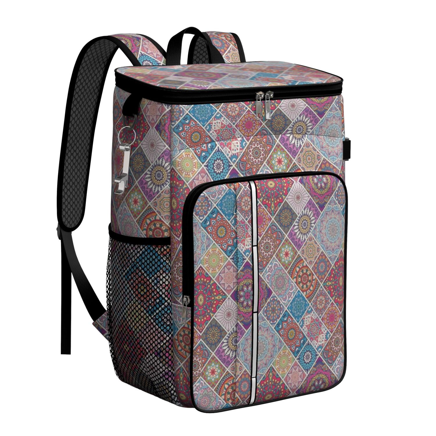 Travel Cooler Bag - Boho Bohemia Flower Camping Beer Cooler Backpack with Bottle Opener- Waterproof Insulated Picnic Backpacks - Cooler Bag for Beach