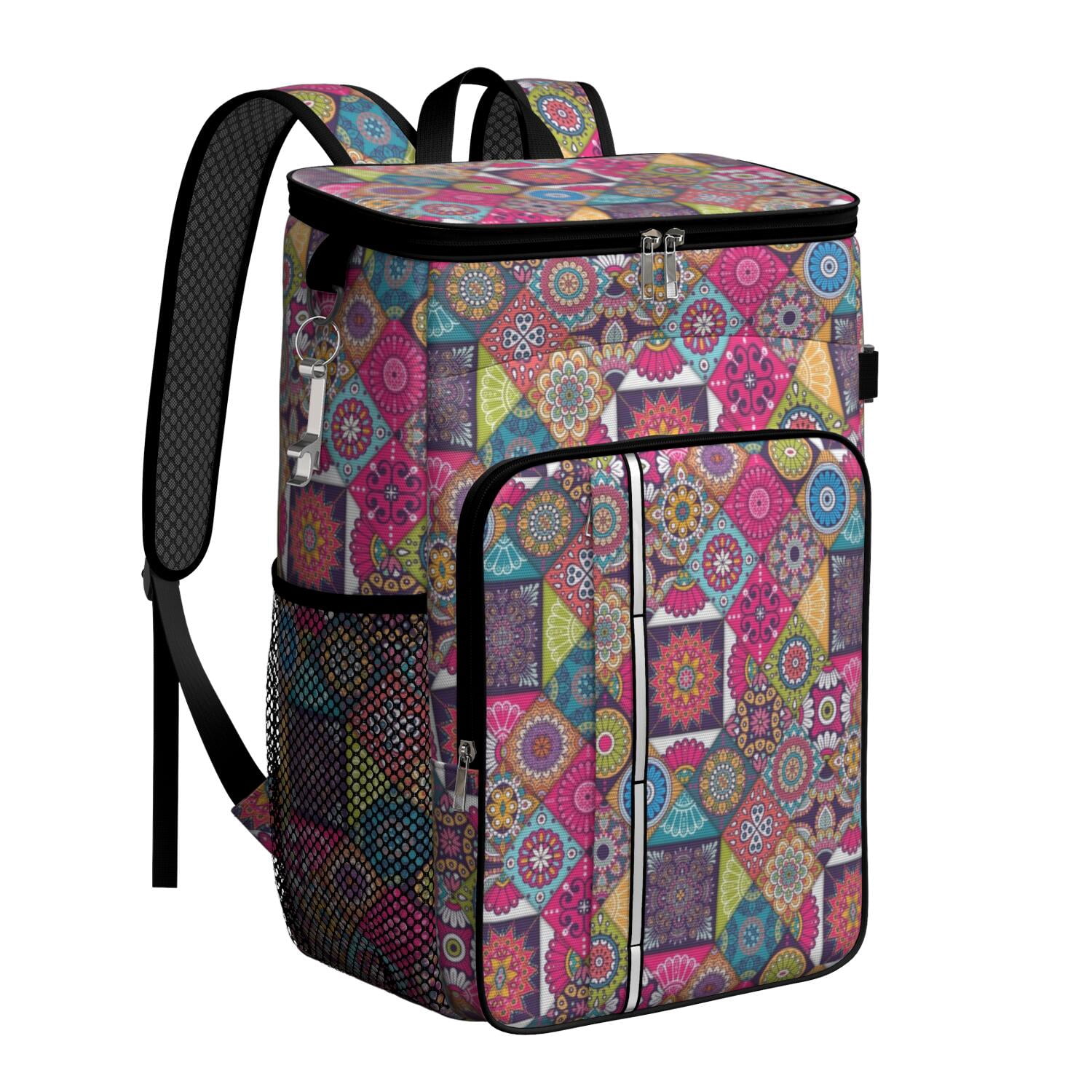 Travel Cooler Bag - Boho Bohemia Flower Camping Beer Cooler Backpack with Bottle Opener- Waterproof Insulated Picnic Backpacks - Cooler Bag for Beach