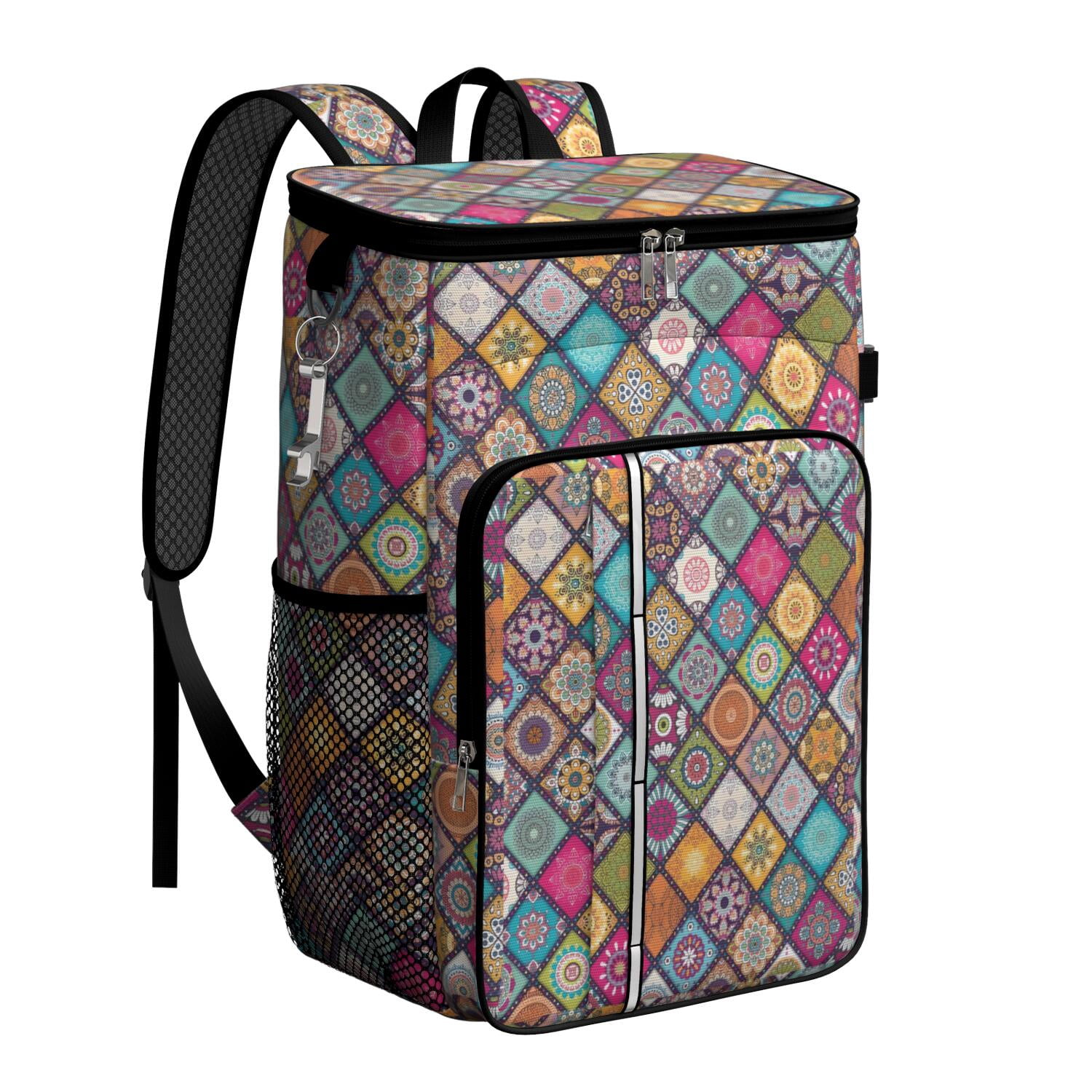 Travel Cooler Bag - Boho Bohemia Flower Camping Beer Cooler Backpack with Bottle Opener- Waterproof Insulated Picnic Backpacks - Cooler Bag for Beach