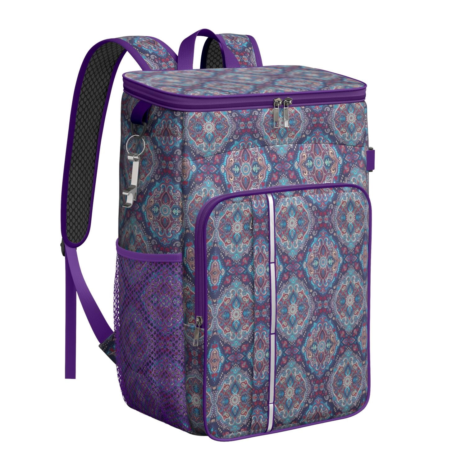 Travel Cooler Bag - Boho Bohemia Flower Camping Beer Cooler Backpack with Bottle Opener- Waterproof Insulated Picnic Backpacks - Cooler Bag for Beach