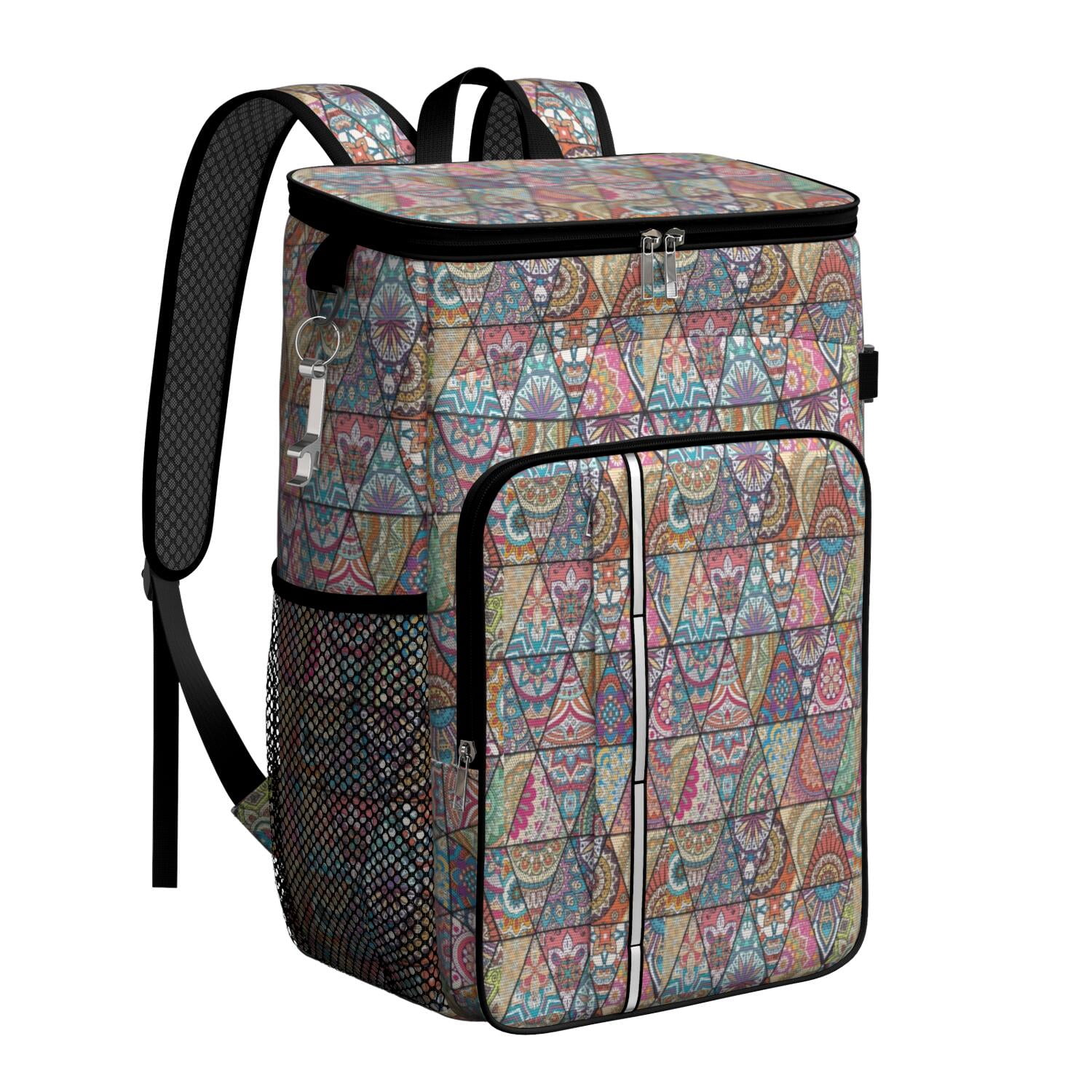 Travel Cooler Bag - Boho Bohemia Flower Camping Beer Cooler Backpack with Bottle Opener- Waterproof Insulated Picnic Backpacks - Cooler Bag for Beach
