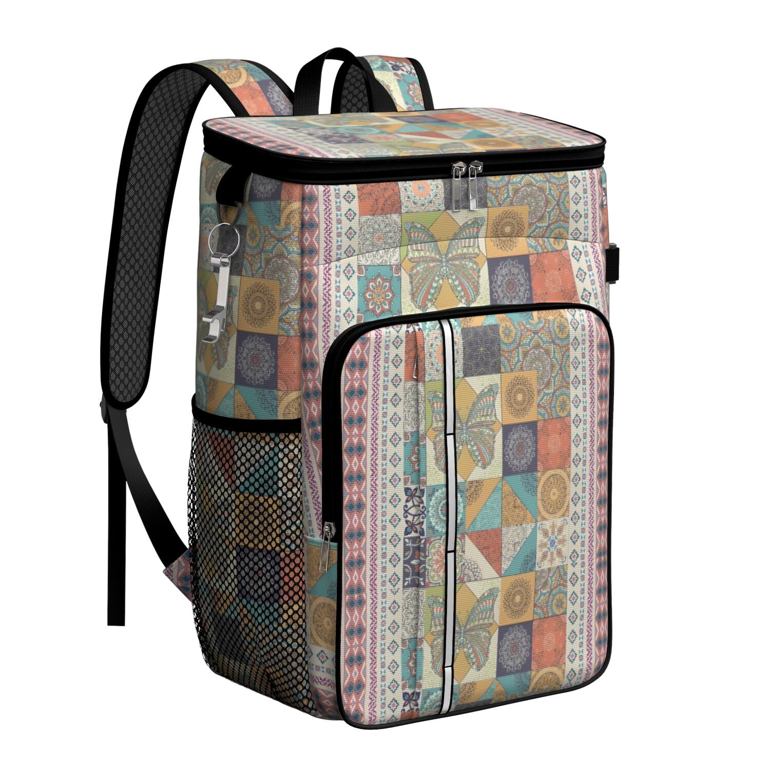 Travel Cooler Bag - Boho Bohemia Flower Camping Beer Cooler Backpack with Bottle Opener- Waterproof Insulated Picnic Backpacks - Cooler Bag for Beach