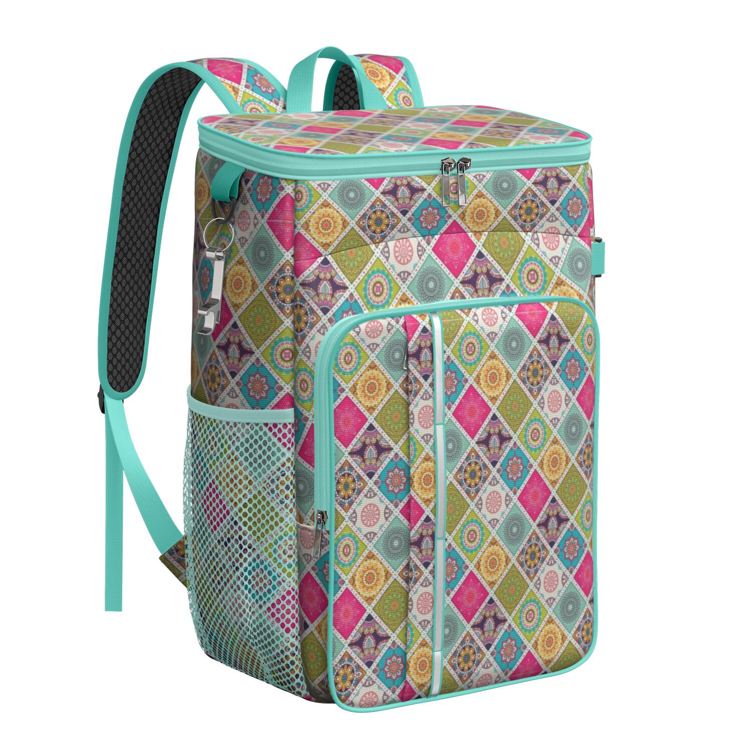 Travel Cooler Bag - Boho Bohemia Flower Camping Beer Cooler Backpack with Bottle Opener- Waterproof Insulated Picnic Backpacks - Cooler Bag for Beach