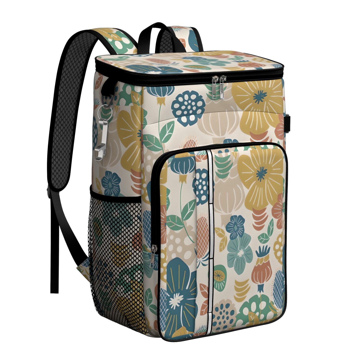 Travel Cooler Bag - Boho Bohemia Flower Camping Beer Cooler Backpack with Bottle Opener- Waterproof Insulated Picnic Backpacks - Cooler Bag for Beach