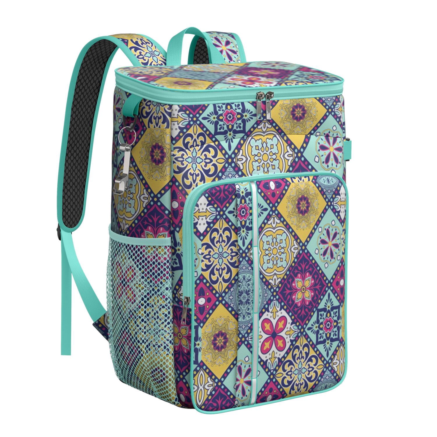 Travel Cooler Bag - Boho Bohemia Flower Camping Beer Cooler Backpack with Bottle Opener- Waterproof Insulated Picnic Backpacks - Cooler Bag for Beach