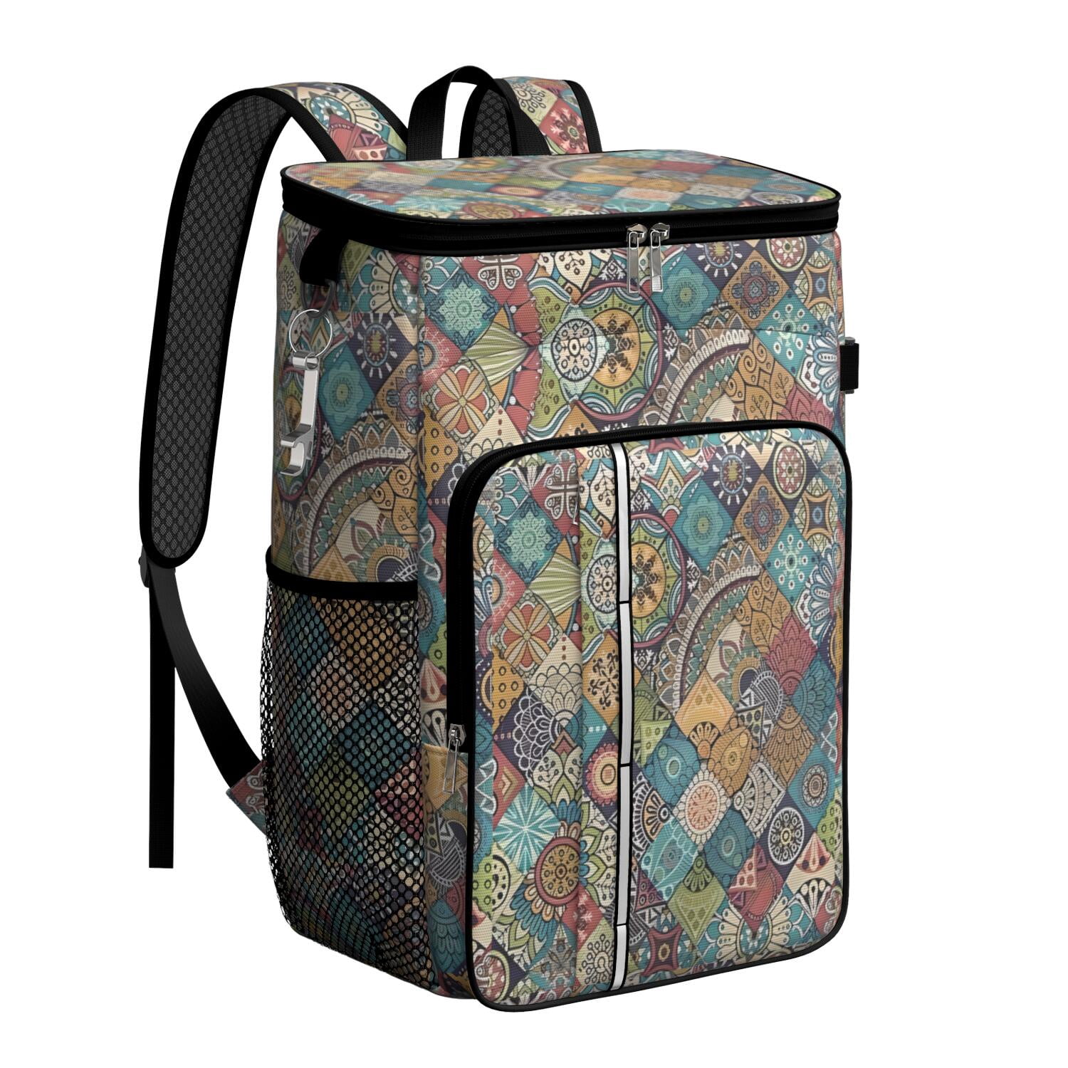 Travel Cooler Bag - Boho Bohemia Flower Camping Beer Cooler Backpack with Bottle Opener- Waterproof Insulated Picnic Backpacks - Cooler Bag for Beach