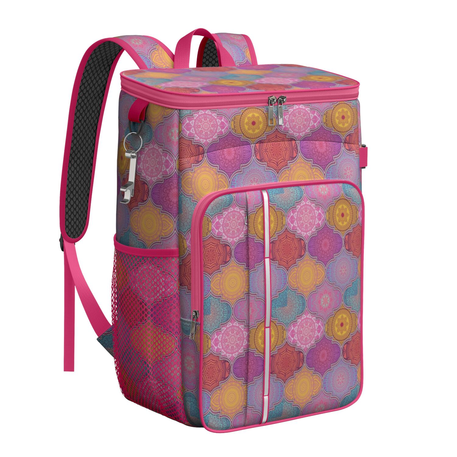 Travel Cooler Bag - Boho Bohemia Flower Camping Beer Cooler Backpack with Bottle Opener- Waterproof Insulated Picnic Backpacks - Cooler Bag for Beach