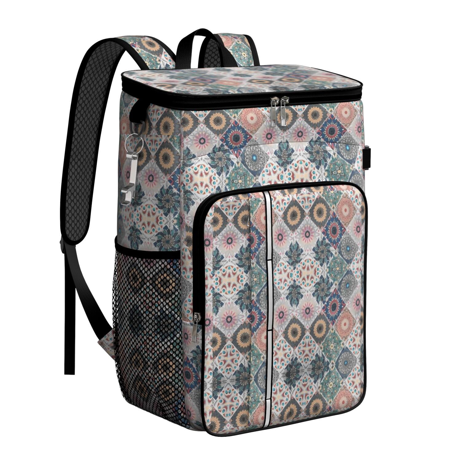 Travel Cooler Bag - Boho Bohemia Flower Camping Beer Cooler Backpack with Bottle Opener- Waterproof Insulated Picnic Backpacks - Cooler Bag for Beach