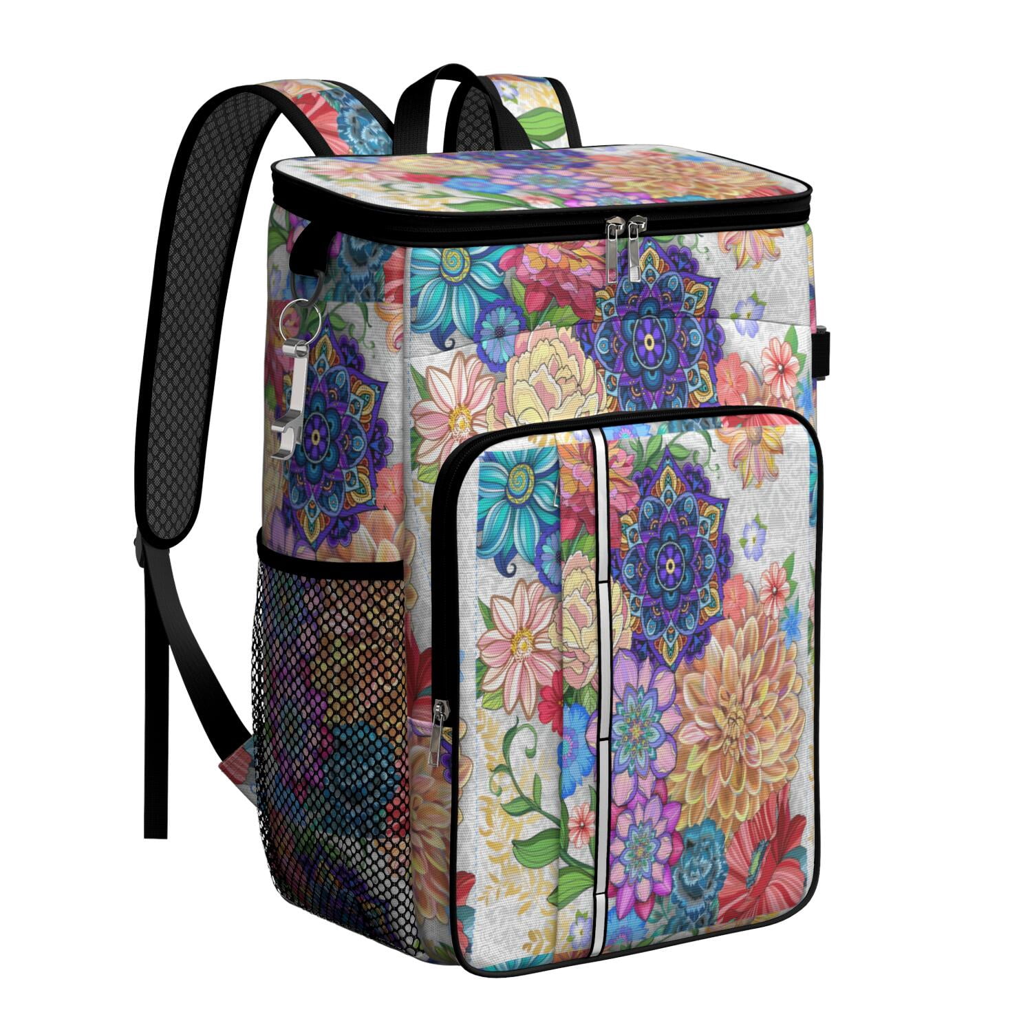 Travel Cooler Bag - Boho Bohemia Flower Camping Beer Cooler Backpack with Bottle Opener- Waterproof Insulated Picnic Backpacks - Cooler Bag for Beach
