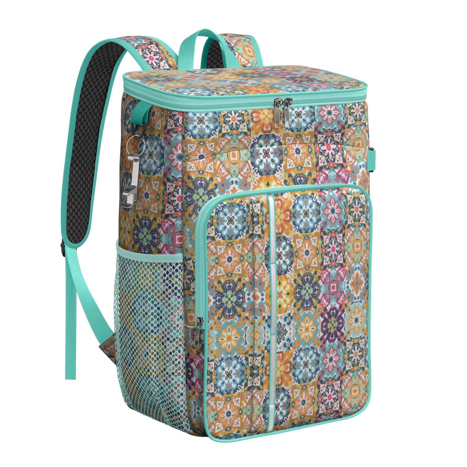 Travel Cooler Bag - Boho Bohemia Flower Camping Beer Cooler Backpack with Bottle Opener- Waterproof Insulated Picnic Backpacks - Cooler Bag for Beach