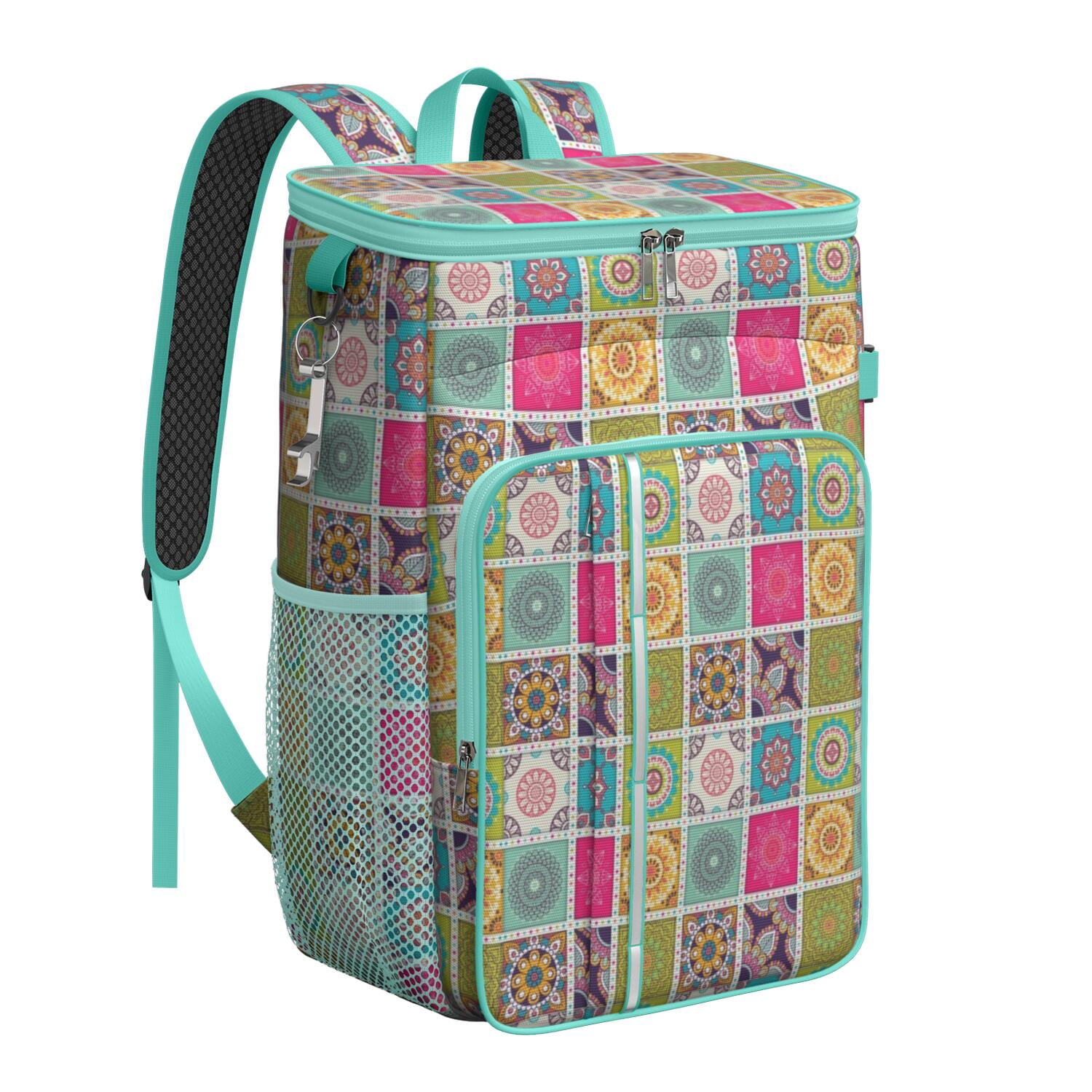 Travel Cooler Bag - Boho Bohemia Flower Camping Beer Cooler Backpack with Bottle Opener- Waterproof Insulated Picnic Backpacks - Cooler Bag for Beach
