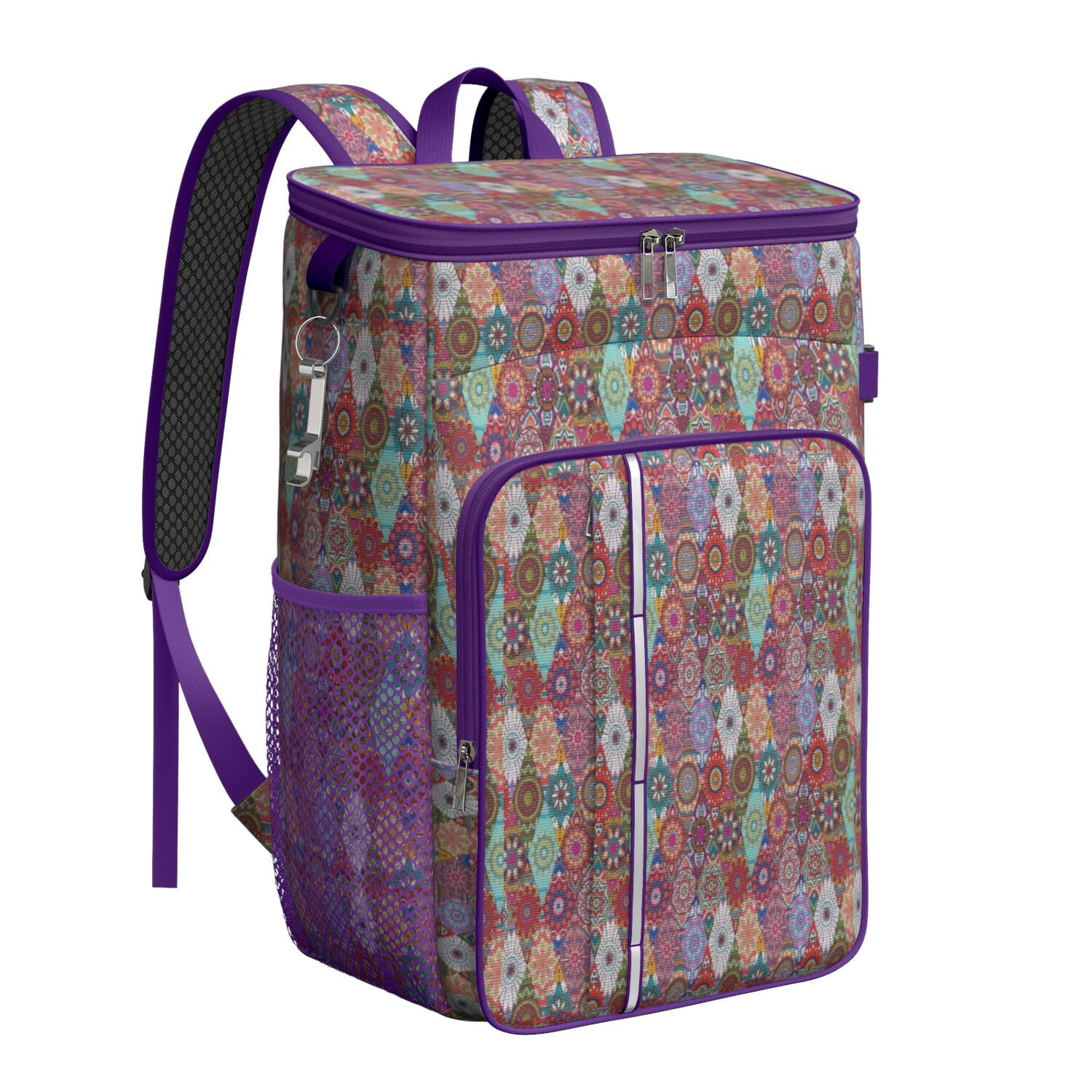 Travel Cooler Bag - Boho Bohemia Flower Camping Beer Cooler Backpack with Bottle Opener- Waterproof Insulated Picnic Backpacks - Cooler Bag for Beach