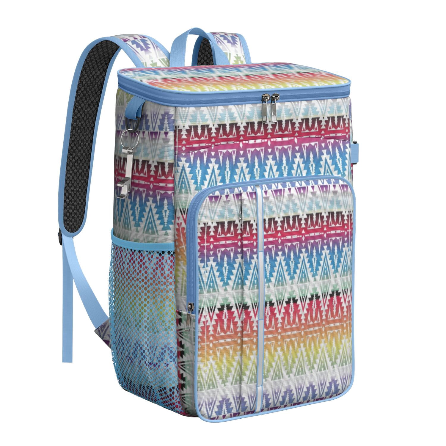 Travel Cooler Bag - Boho Bohemia Pioneer Flower Geometric Line Art Camping Beer Cooler Backpack with Bottle Opener- Waterproof Insulated Picnic Backpacks - Cooler Bag for Beach